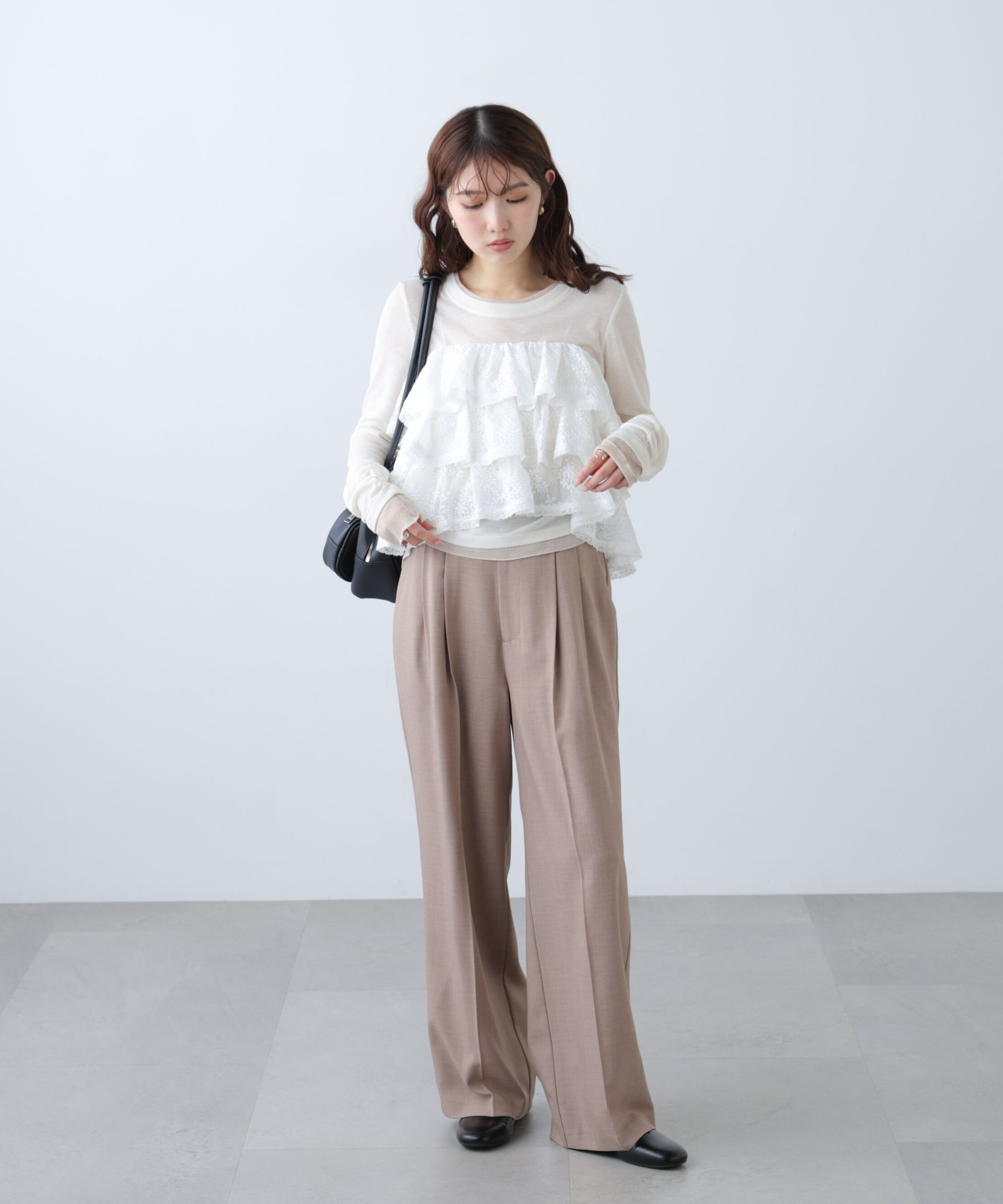  「[低身長サイズ/Sシリーズ]梳毛調合繊タックワイドパンツ」|その他|