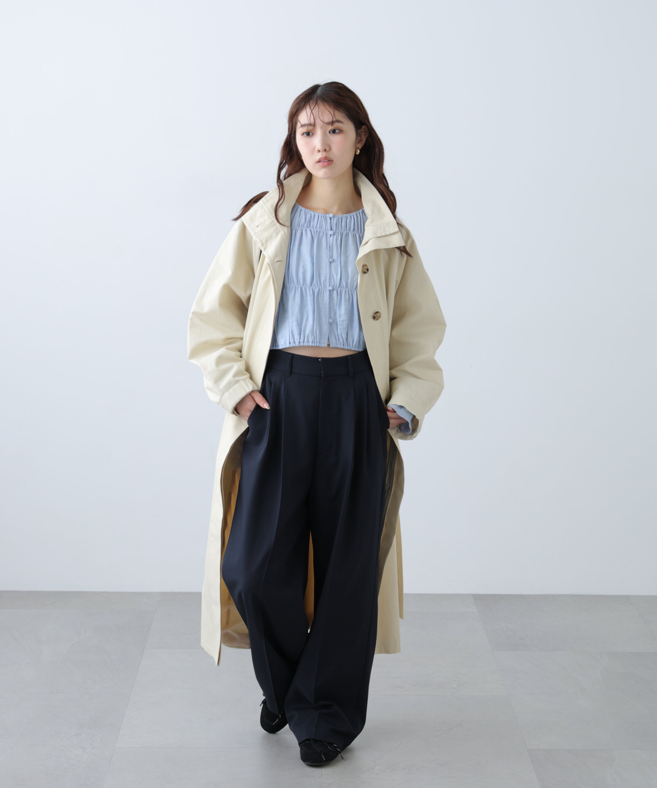  「[低身長サイズ/Sシリーズ]梳毛調合繊タックワイドパンツ」|その他|