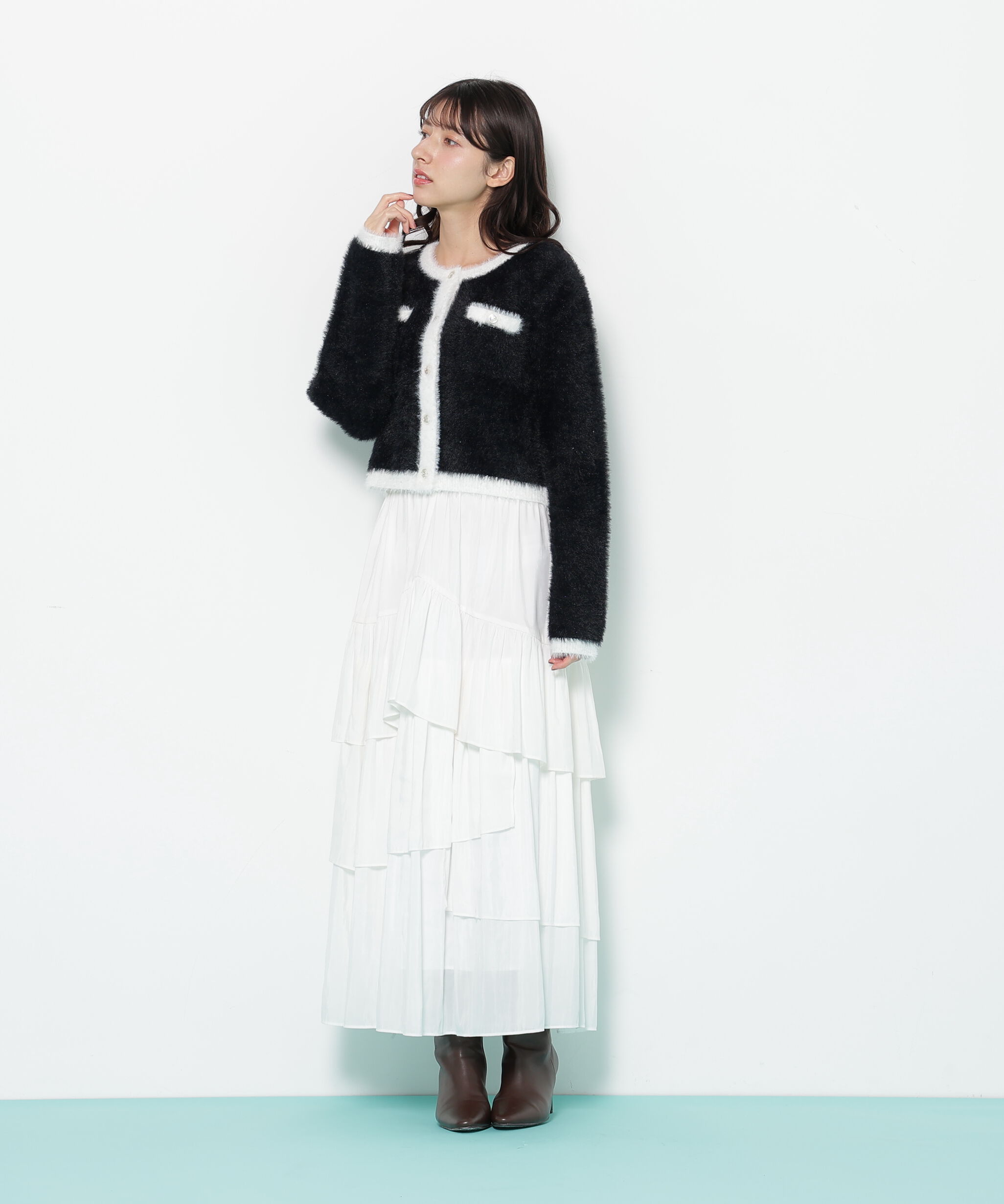  「スパンコールフェザーニットジャケット」|ニット・セーター|