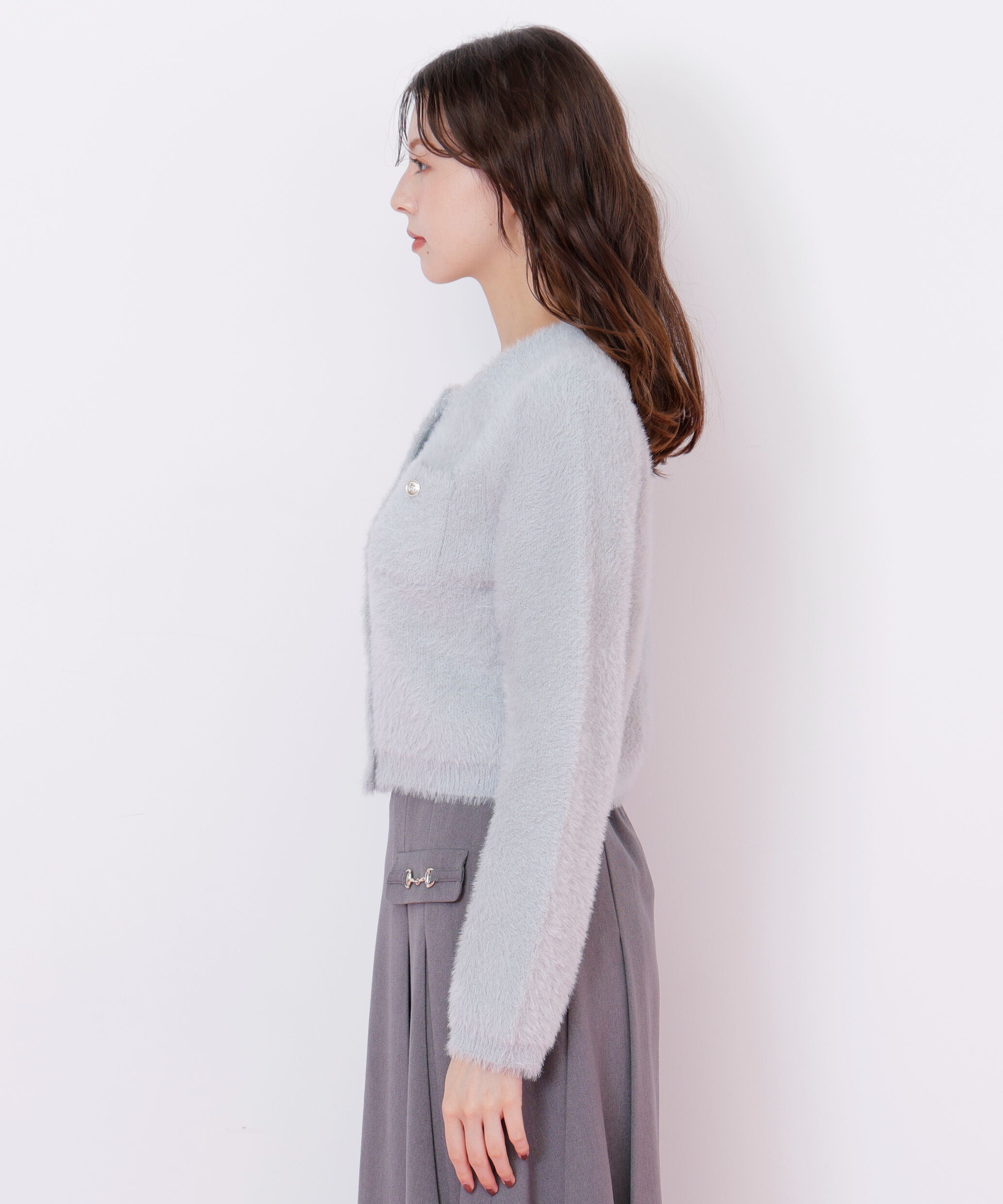  「スパンコールフェザーニットジャケット」|ニット・セーター|