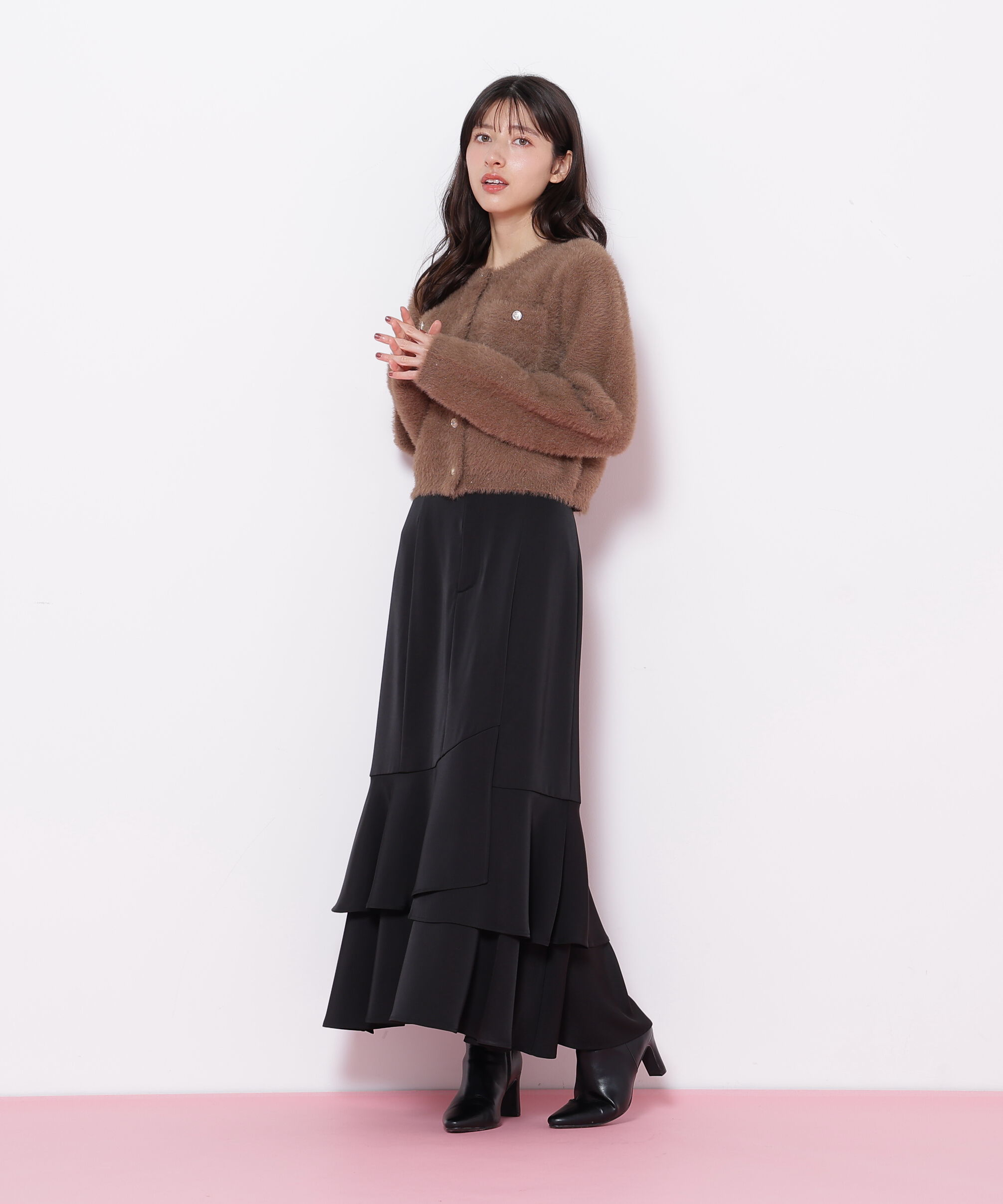  「スパンコールフェザーニットジャケット」|ニット・セーター|