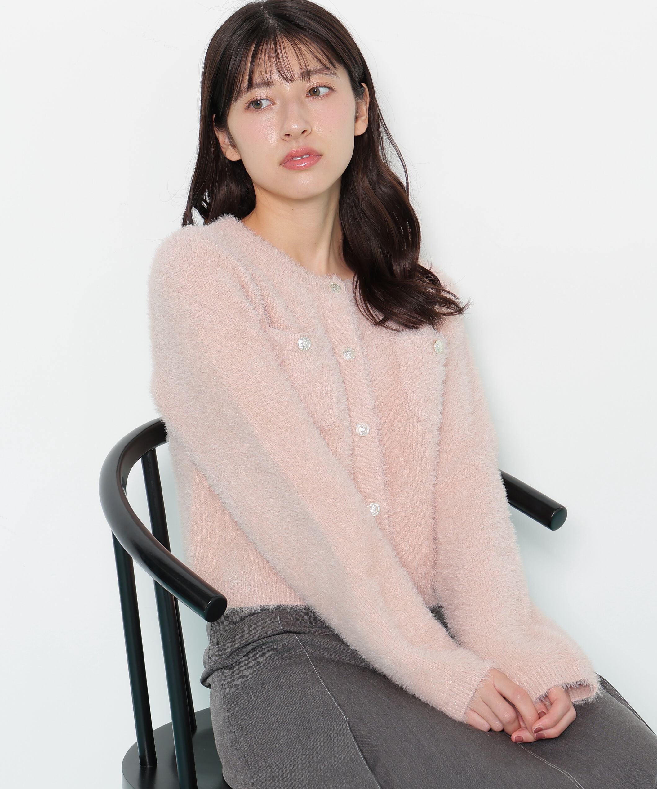  「スパンコールフェザーニットジャケット」|ニット・セーター|ピンク
