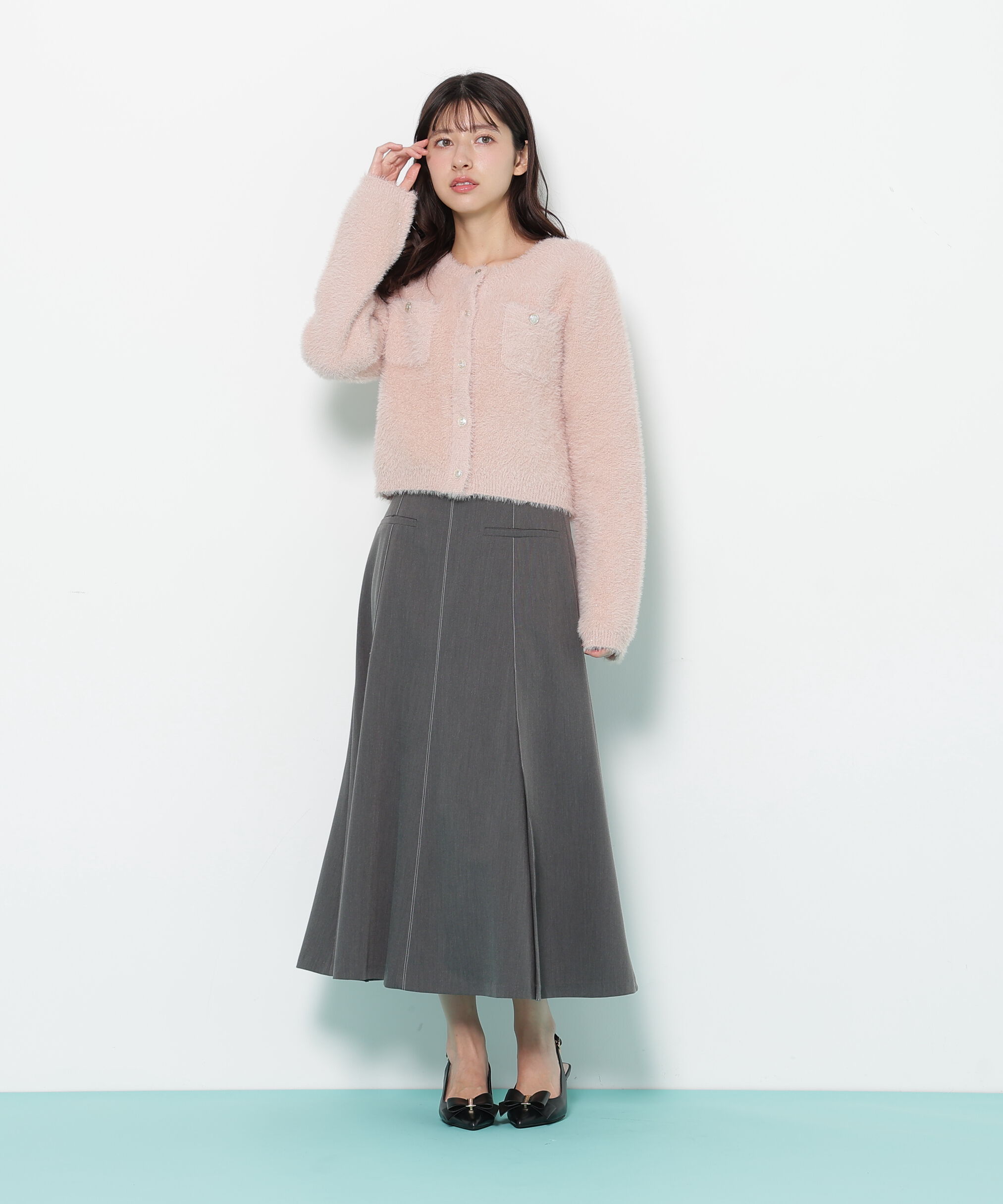  「スパンコールフェザーニットジャケット」|ニット・セーター|