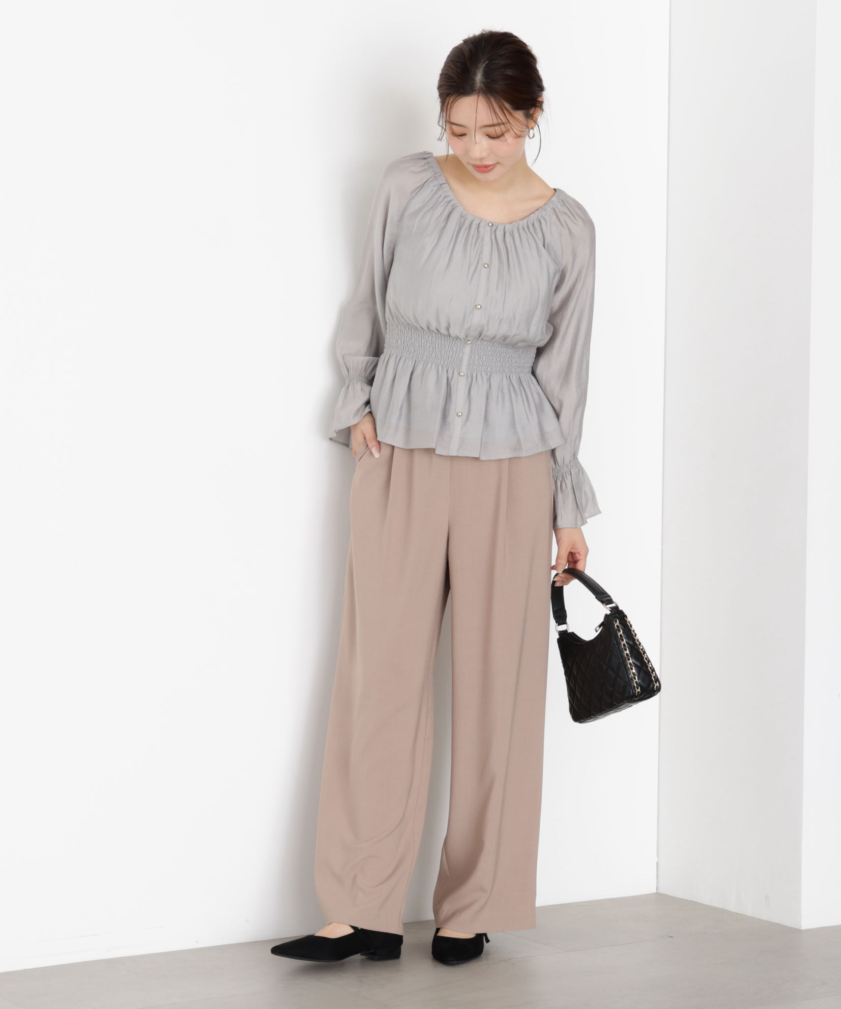 PROPORTION BODY DRESSING「＜ウォッシャブル＞ウエストゴムワイドパンツ 25AW」|その他|ベージュ