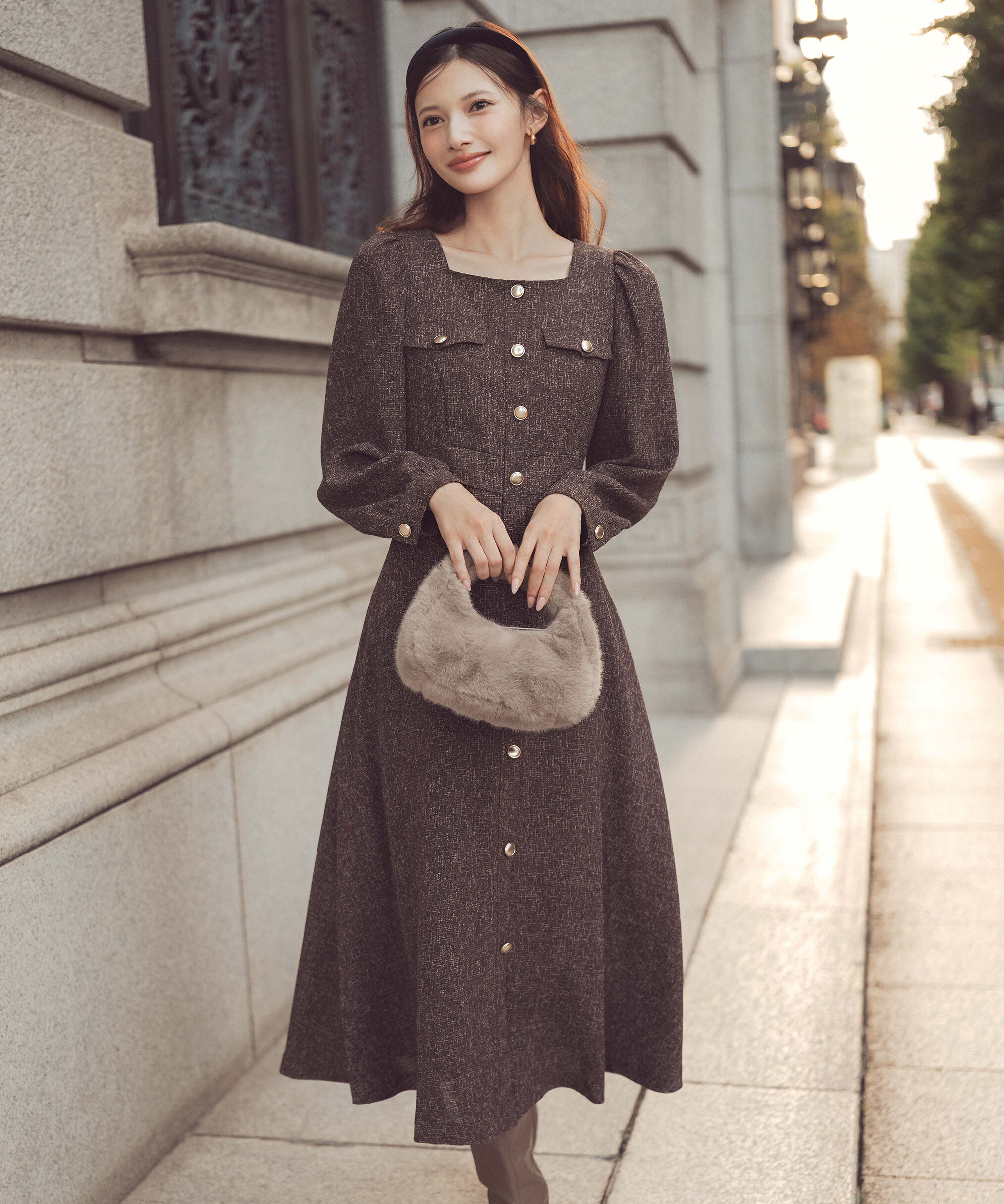 PROPORTION BODY DRESSING「フロント釦ツイードワンピース 25AW」|ワンピース|