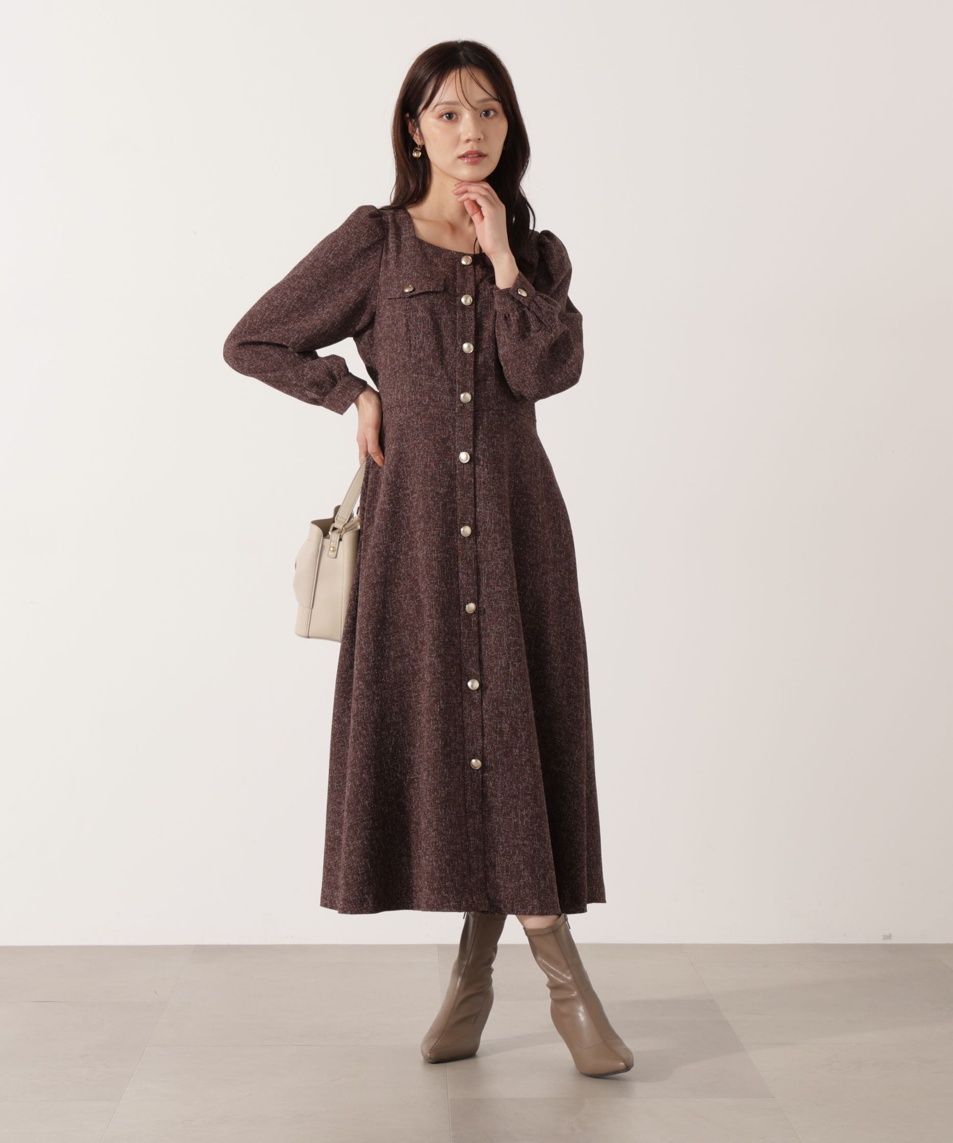 PROPORTION BODY DRESSING「フロント釦ツイードワンピース 25AW」|ワンピース|