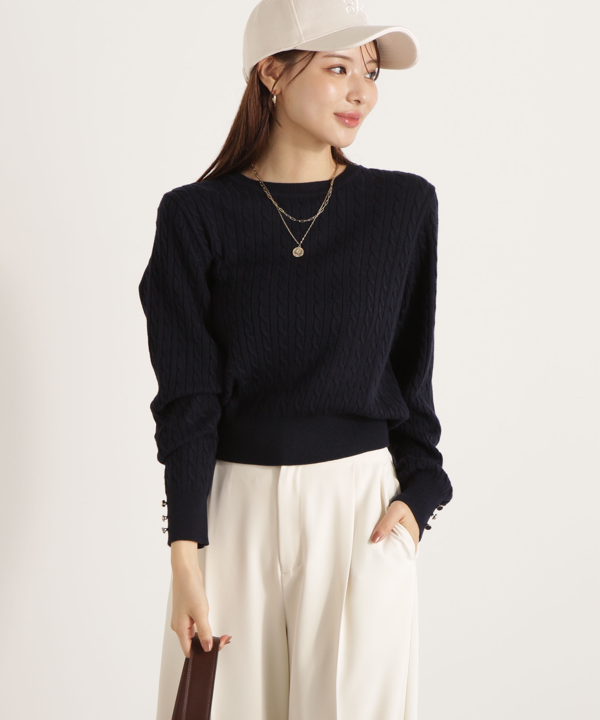 PROPORTION BODY DRESSING「＜ハンドウォッシャブル＞袖釦ミニケーブルニット」|ニット・セーター|