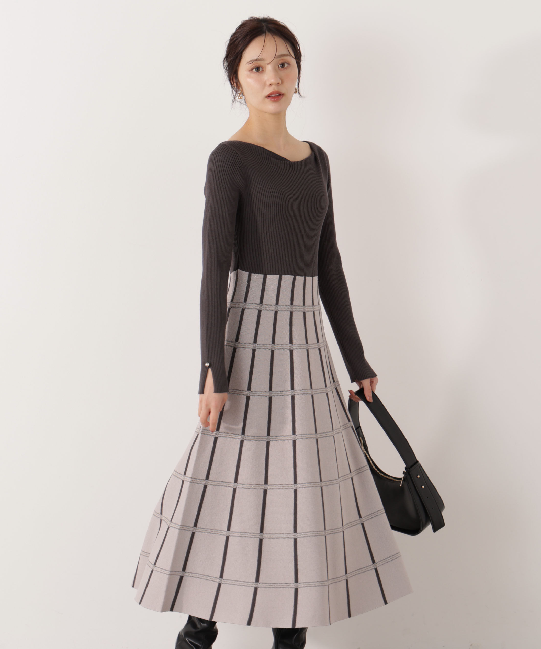 PROPORTION BODY DRESSING「チェック柄ジャガードニットワンピース 25AW」|ワンピース|