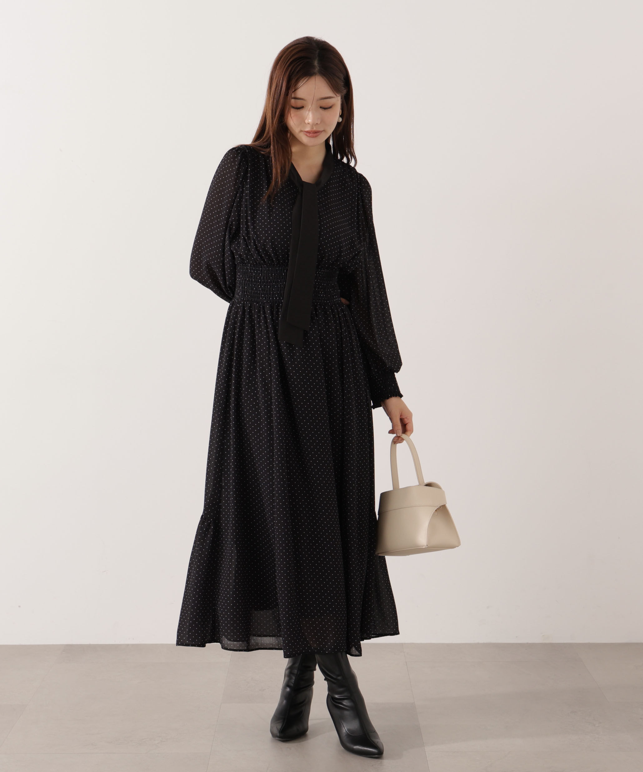 PROPORTION BODY DRESSING「タイ付きウエストシャーリングワンピース」|ワンピース|