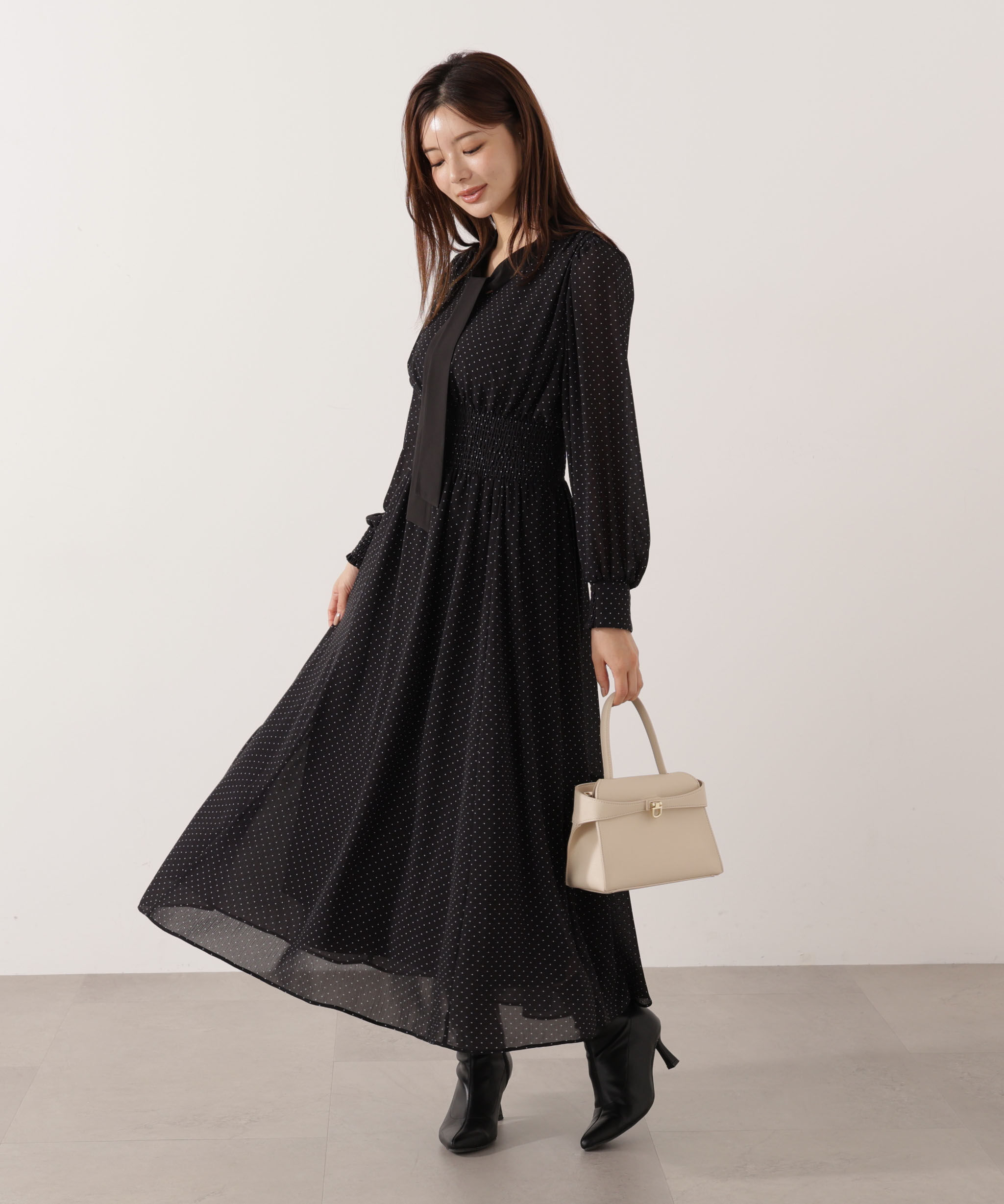 PROPORTION BODY DRESSING「タイ付きウエストシャーリングワンピース」|ワンピース|