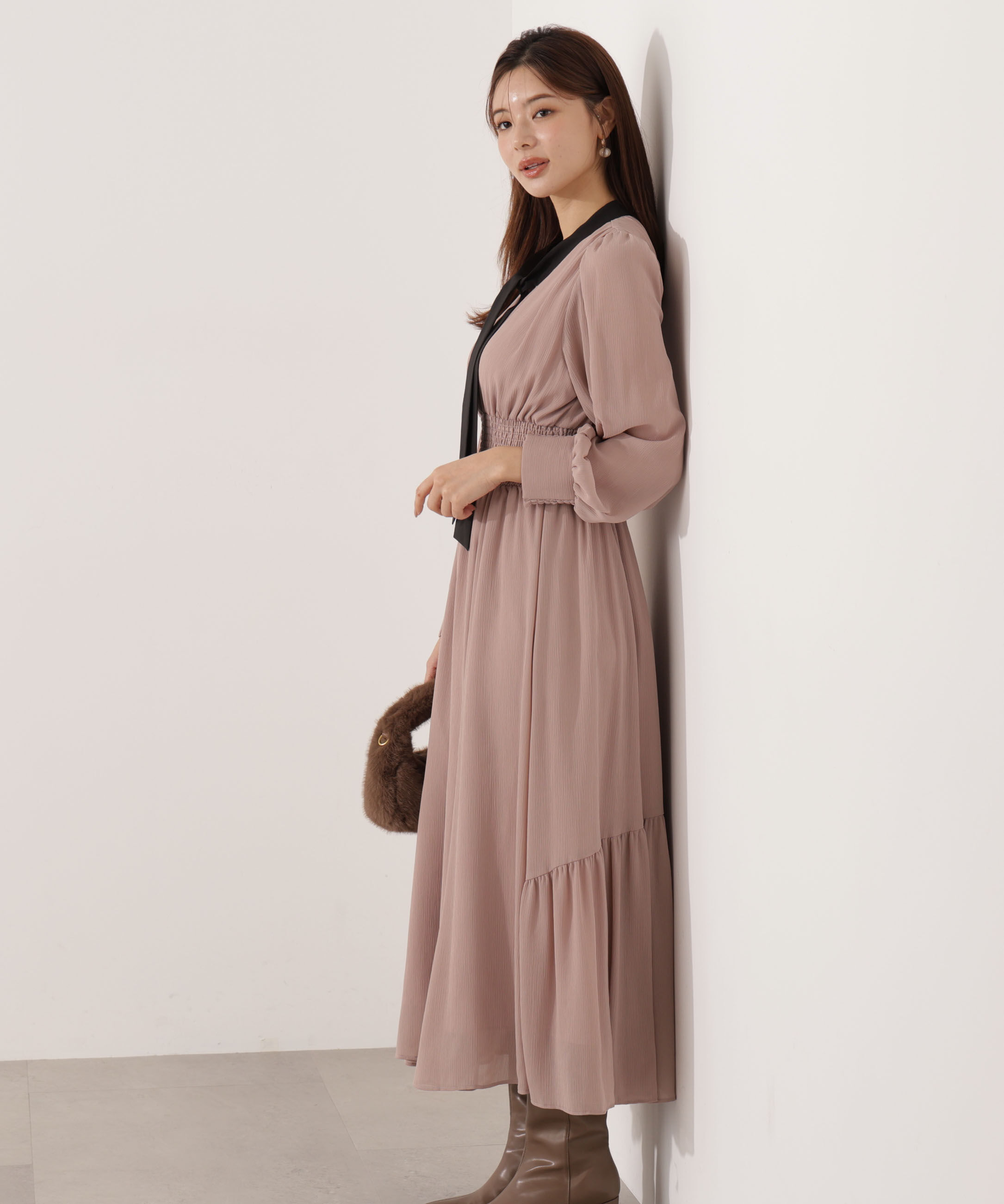 PROPORTION BODY DRESSING「タイ付きウエストシャーリングワンピース」|ワンピース|