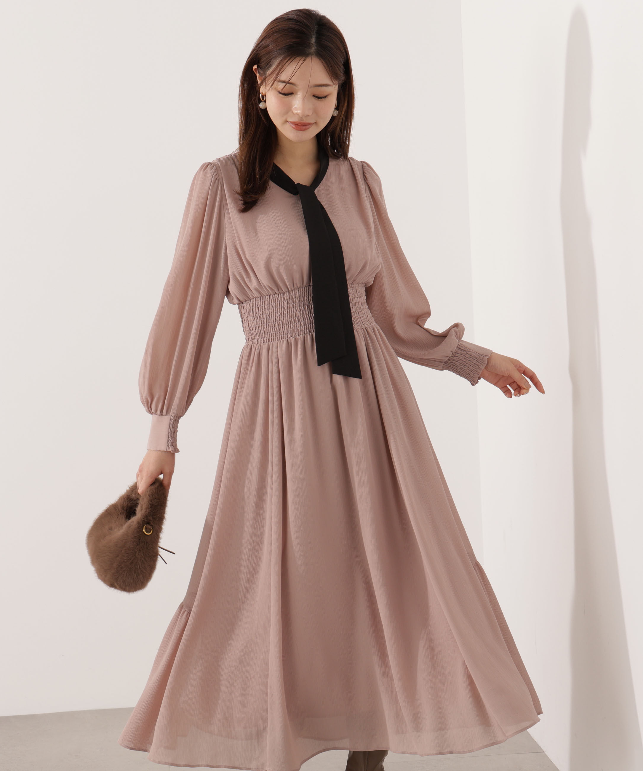 PROPORTION BODY DRESSING「タイ付きウエストシャーリングワンピース」|ワンピース|