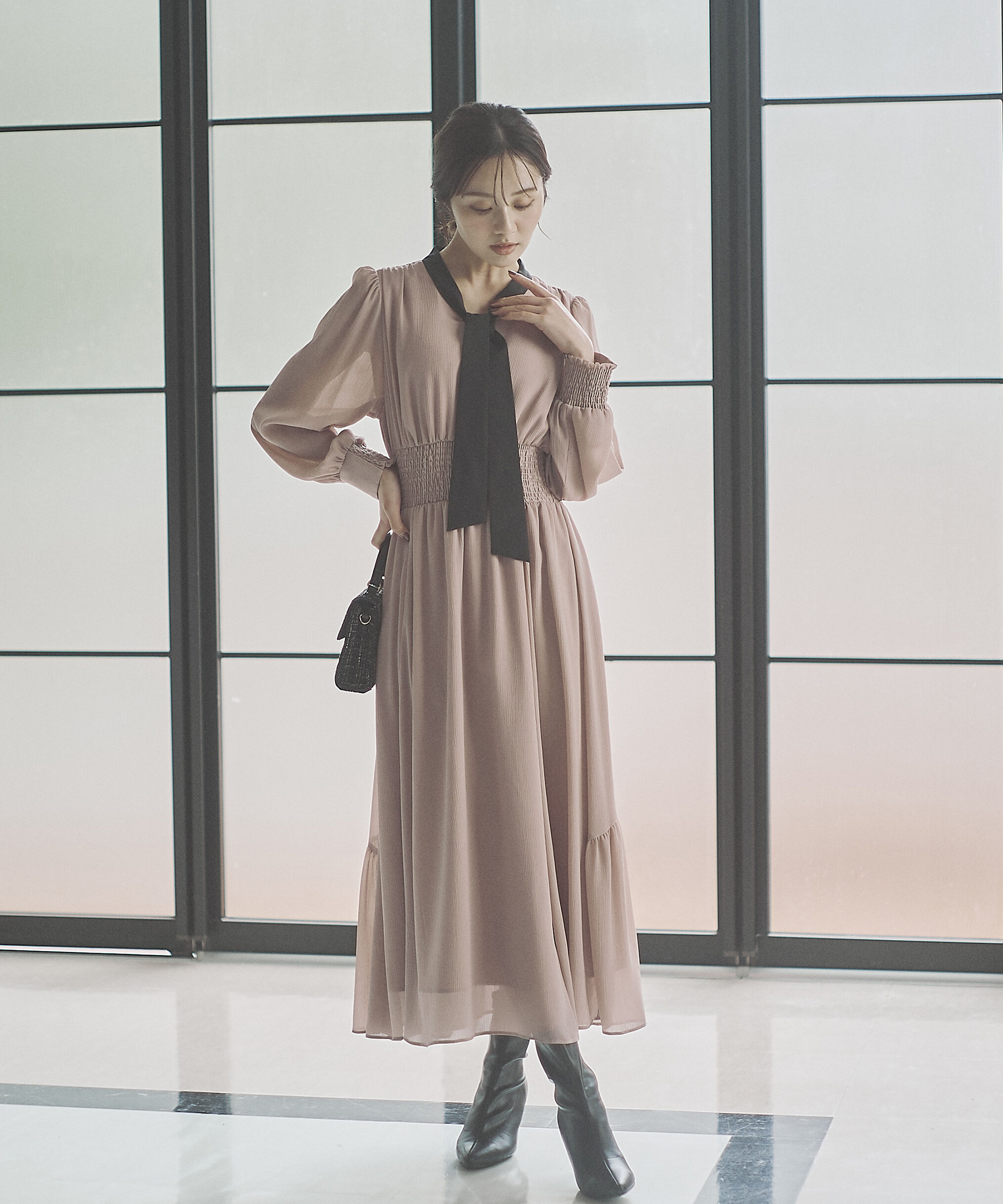 PROPORTION BODY DRESSING「タイ付きウエストシャーリングワンピース」|ワンピース|