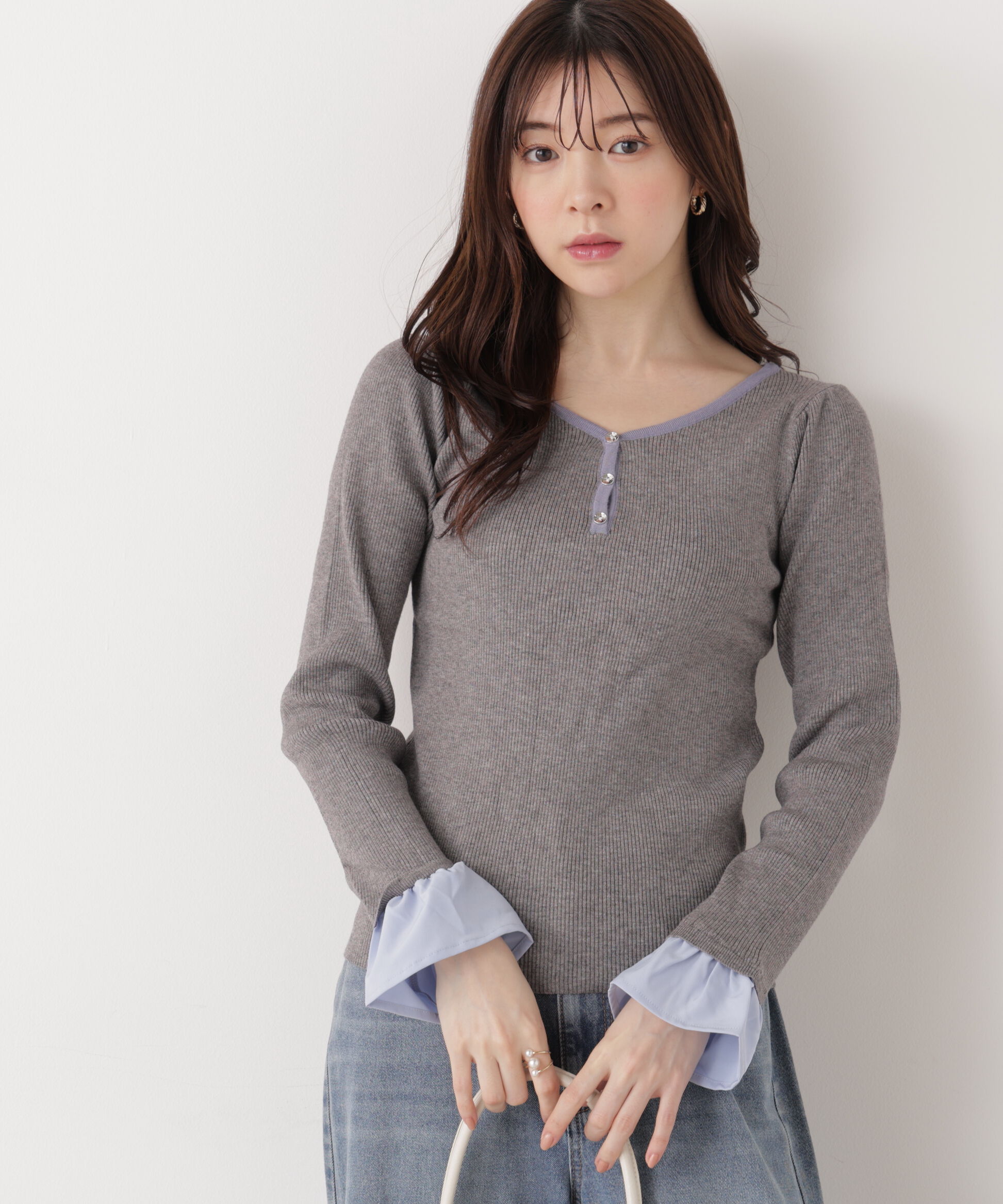 PROPORTION BODY DRESSING「異素材スリーブニット 25AW」|ニット・セーター|グレー&times;ブルー