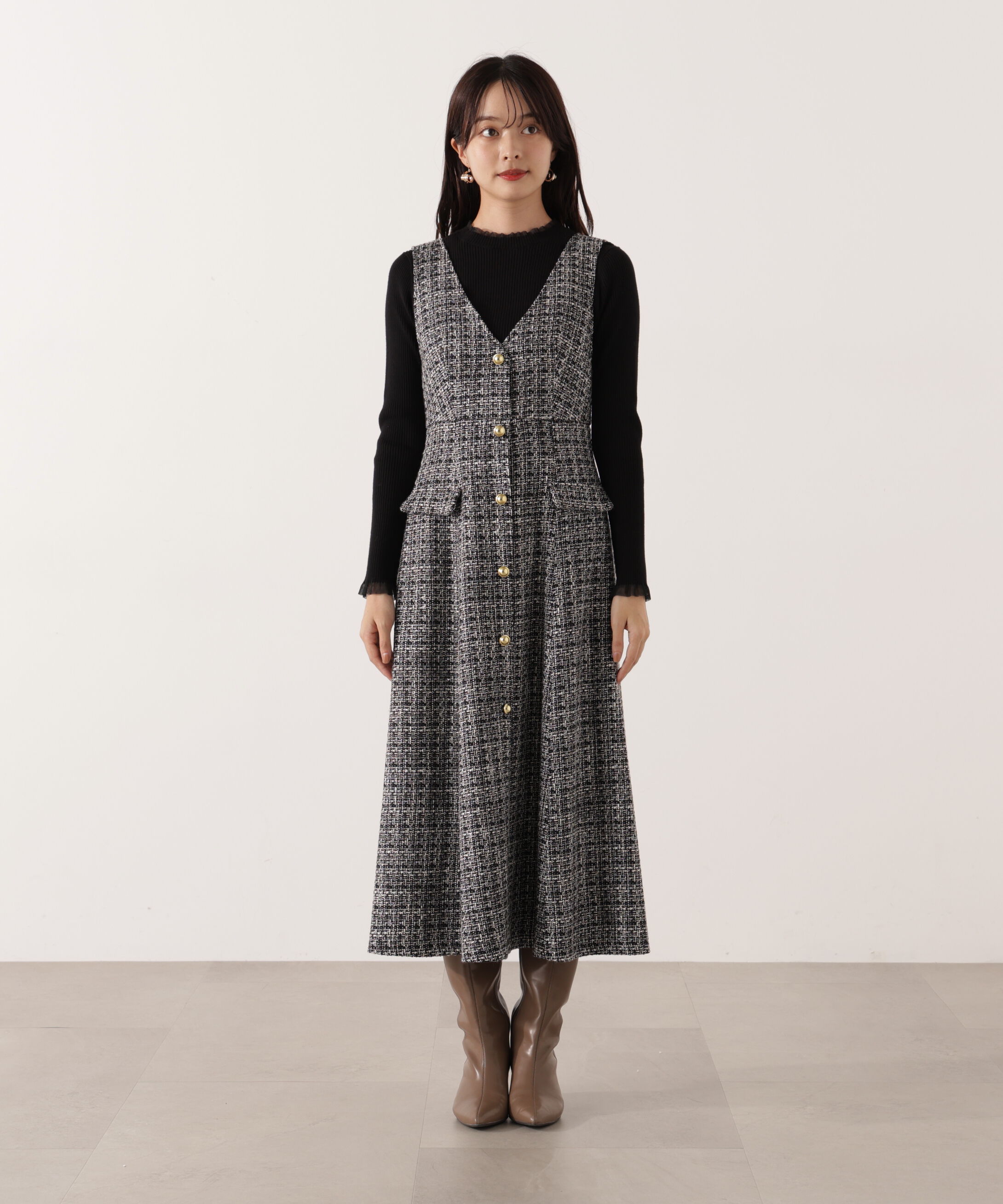 PROPORTION BODY DRESSING「ミックスツイードロングジャンスカ  25AW」|ワンピース|