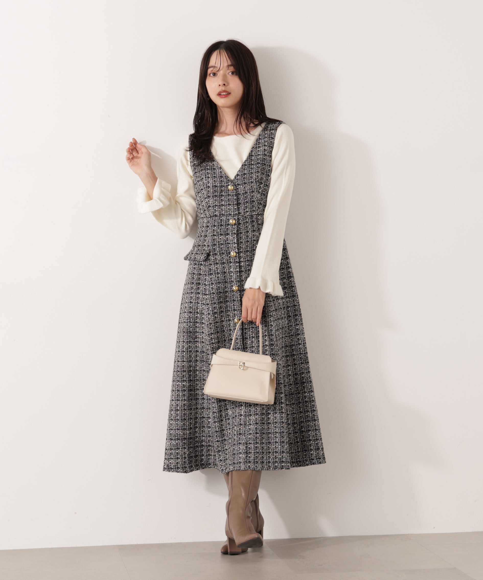 PROPORTION BODY DRESSING「ミックスツイードロングジャンスカ  25AW」|ワンピース|