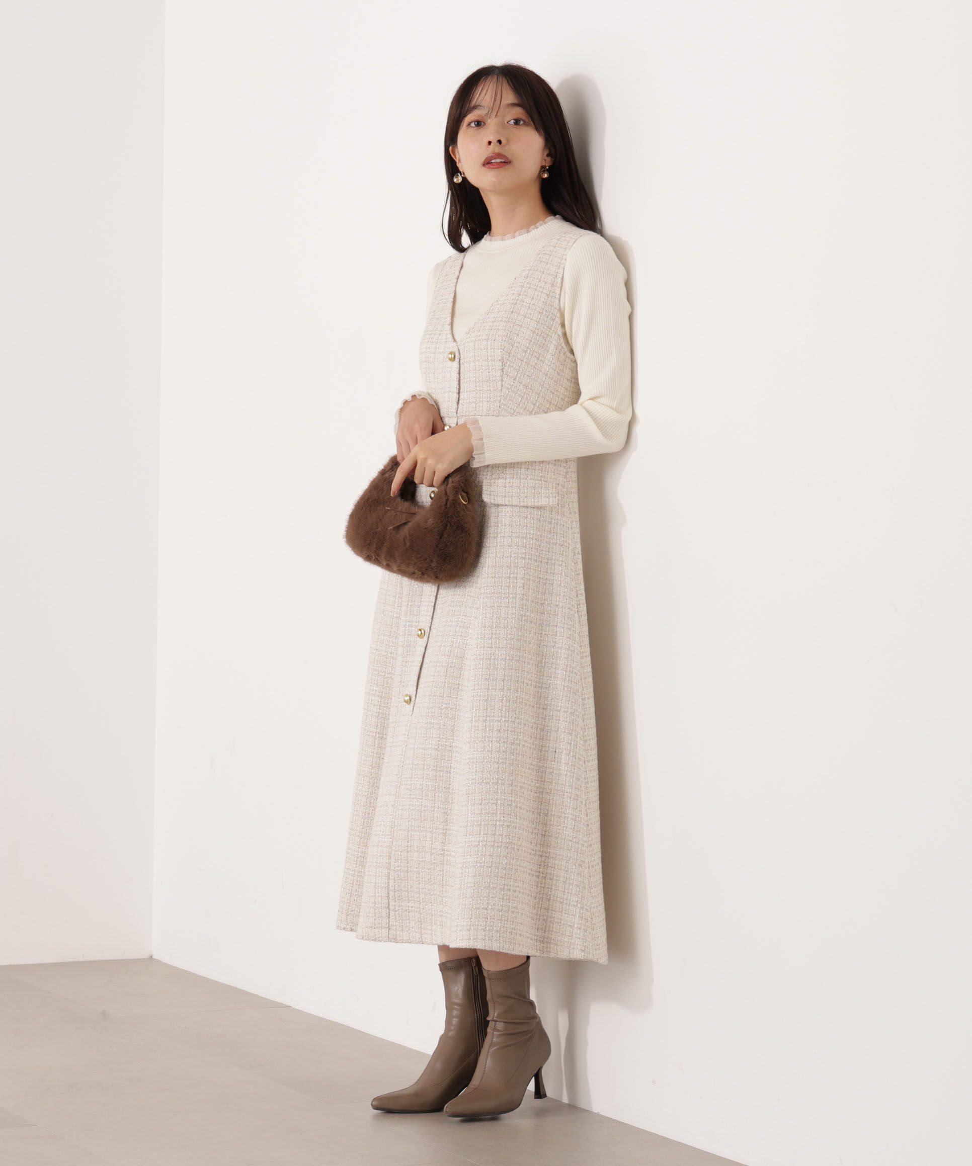 PROPORTION BODY DRESSING「ミックスツイードロングジャンスカ  25AW」|ワンピース|
