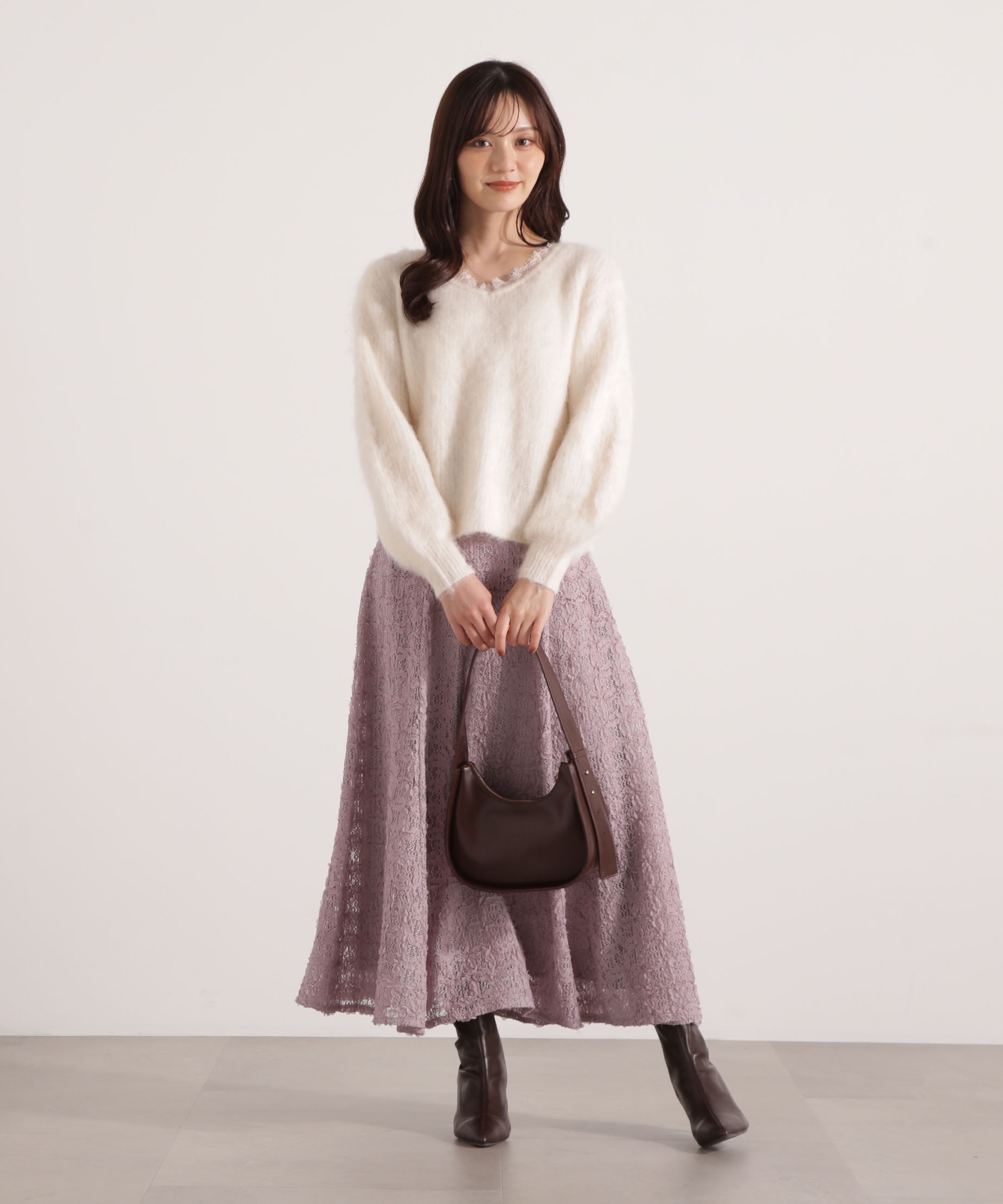 PROPORTION BODY DRESSING「襟元レースニットトップ 25AW」|ニット・セーター|