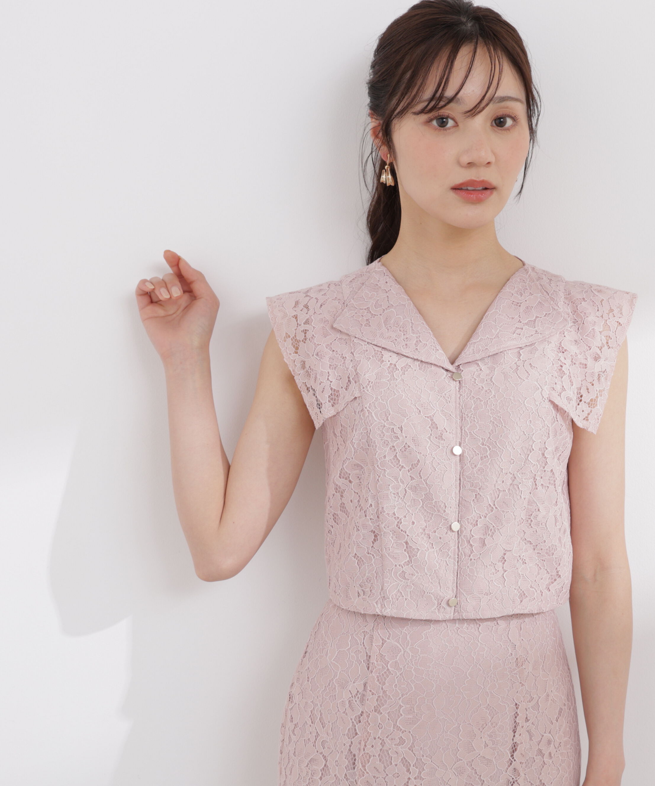 PROPORTION BODY DRESSING「衿付きレースブラウス 26SS」|シャツ・ブラウス|ピンク