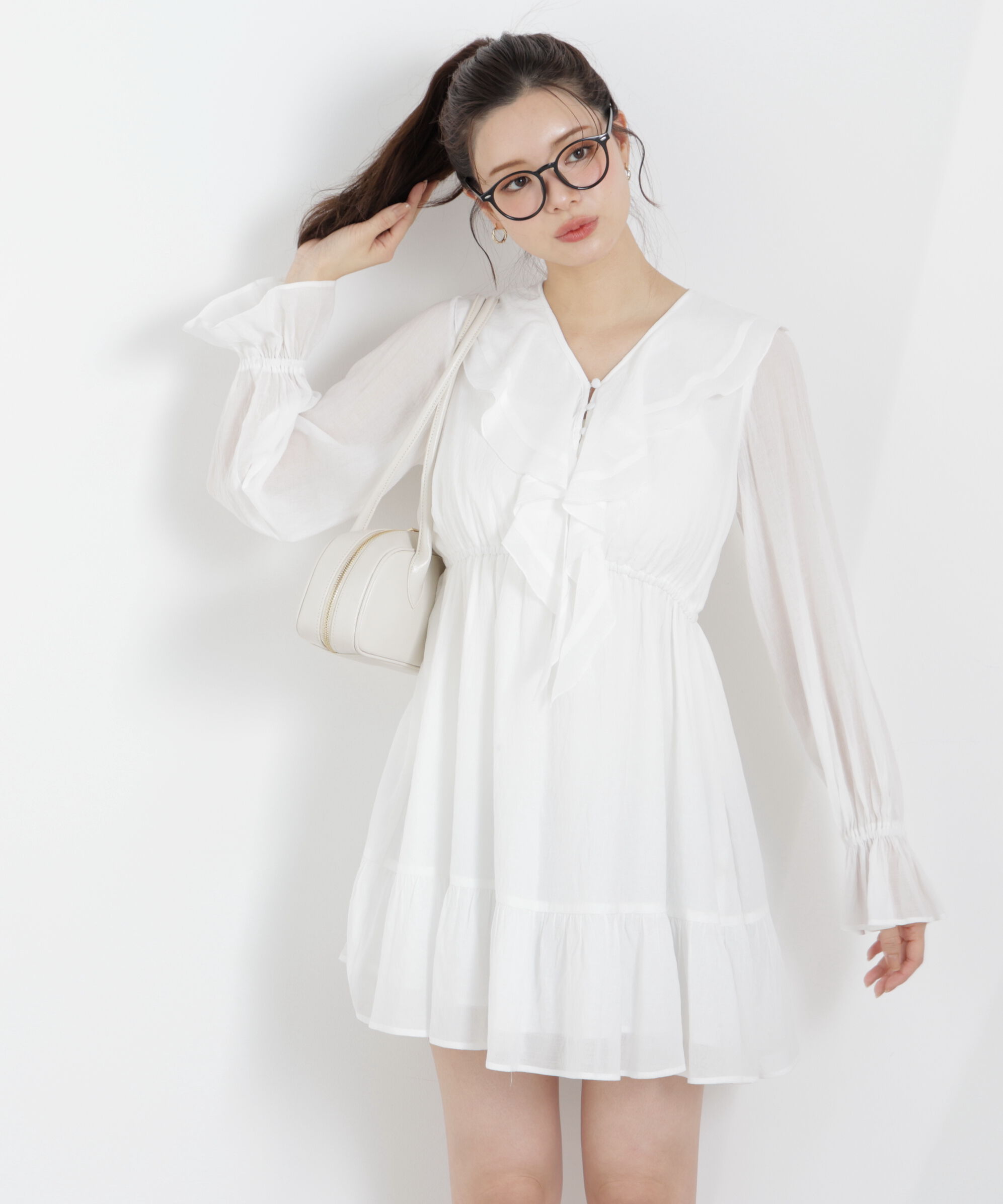 PROPORTION BODY DRESSING「《EDIT COLOGNE》ラッフルミニワンピース　26SS」|ワンピース|エクリュ1