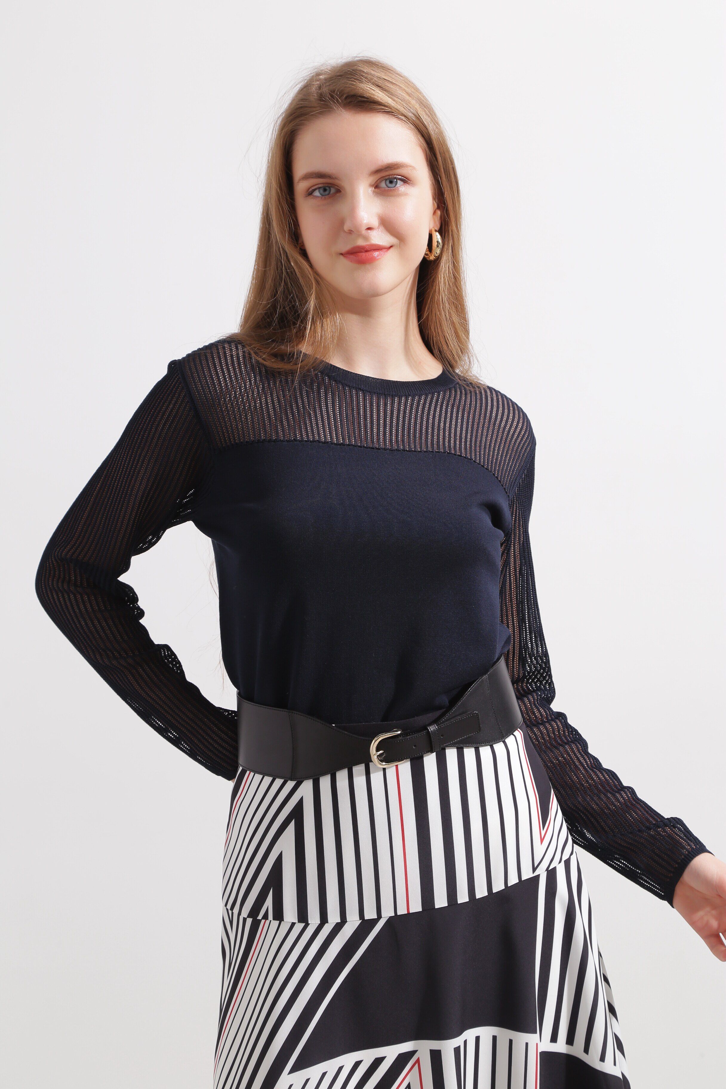  「◆シアーコンビニットプルオーバー」|ニット・セーター|ネイビー