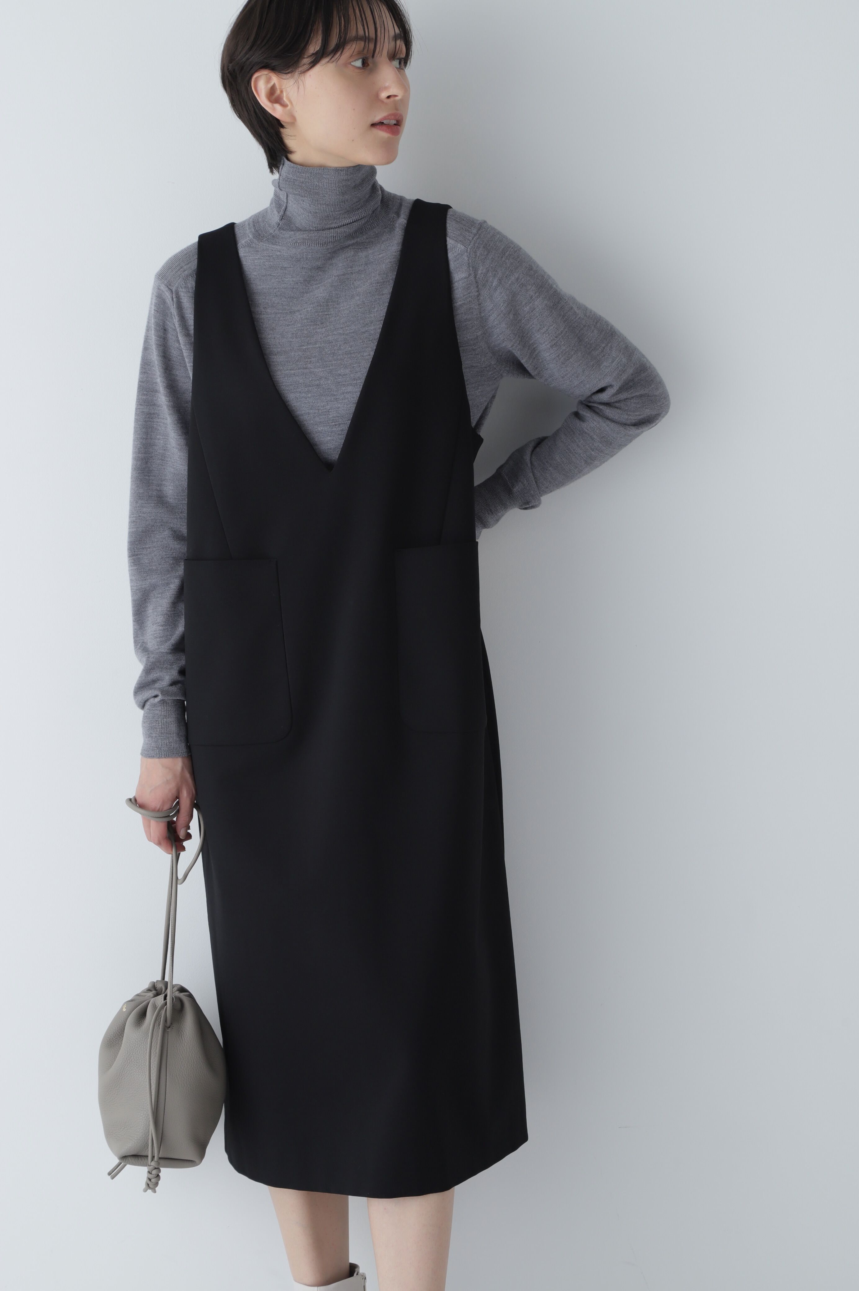  「ストレッチポンチジャンパースカート」|ワンピース|ブラック