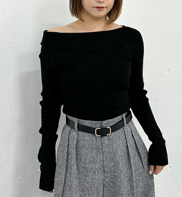 archives「アシメオフショルランダムリブニットプルオーバー」|ニット・セーター|