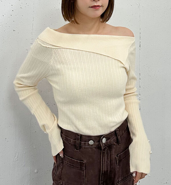 archives「アシメオフショルランダムリブニットプルオーバー」|ニット・セーター|