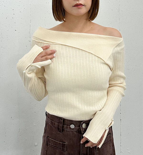 archives「アシメオフショルランダムリブニットプルオーバー」|ニット・セーター|