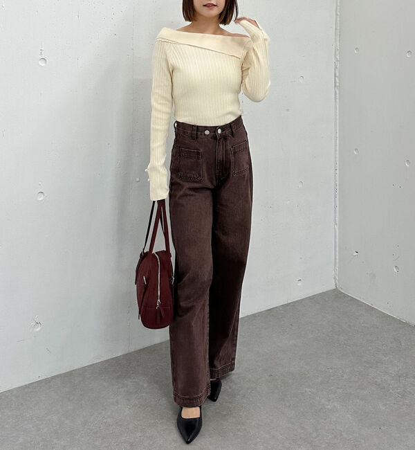 archives「アシメオフショルランダムリブニットプルオーバー」|ニット・セーター|