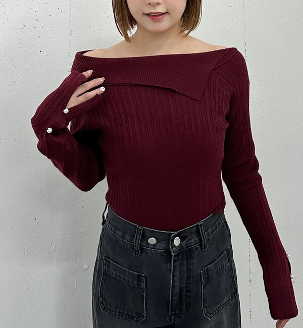 archives「アシメオフショルランダムリブニットプルオーバー」|ニット・セーター|