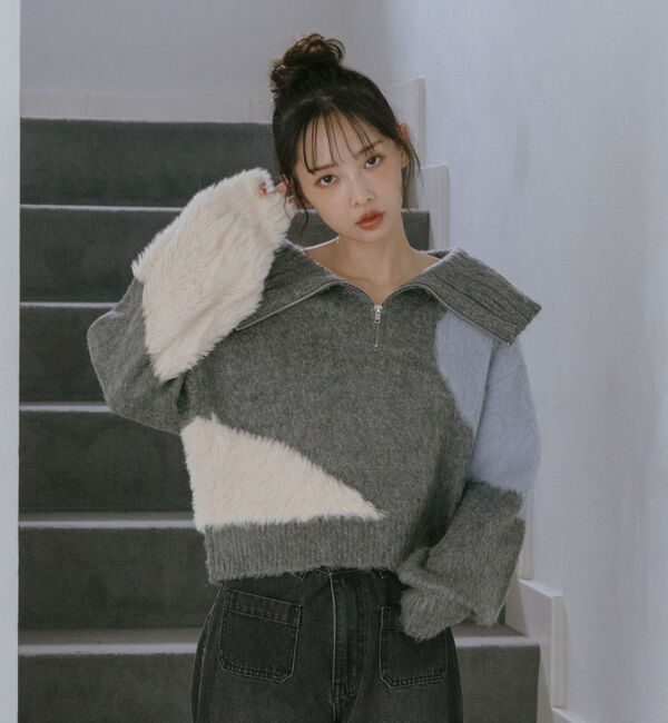 archives「ハーフＺＩＰインターシャニットプルオーバー」|ニット・セーター|GRAY