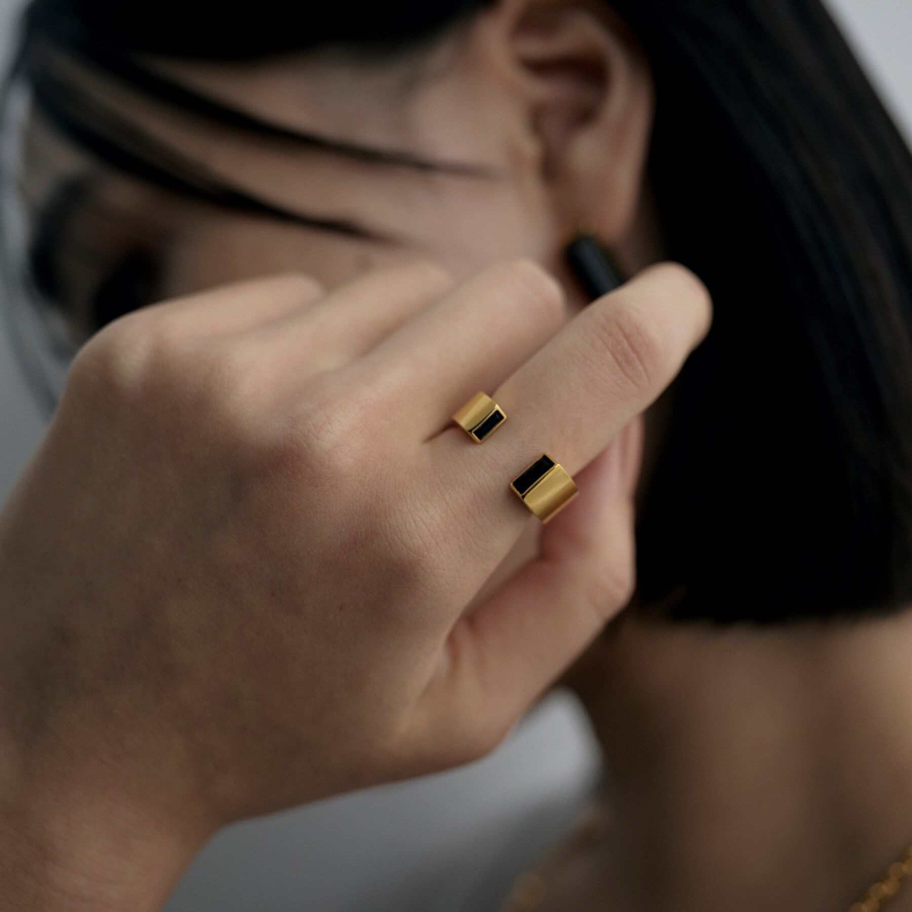 COCOSHNIK ONKITSCH「シルバー オニキス バケットカットオープンリング GP」|リング|