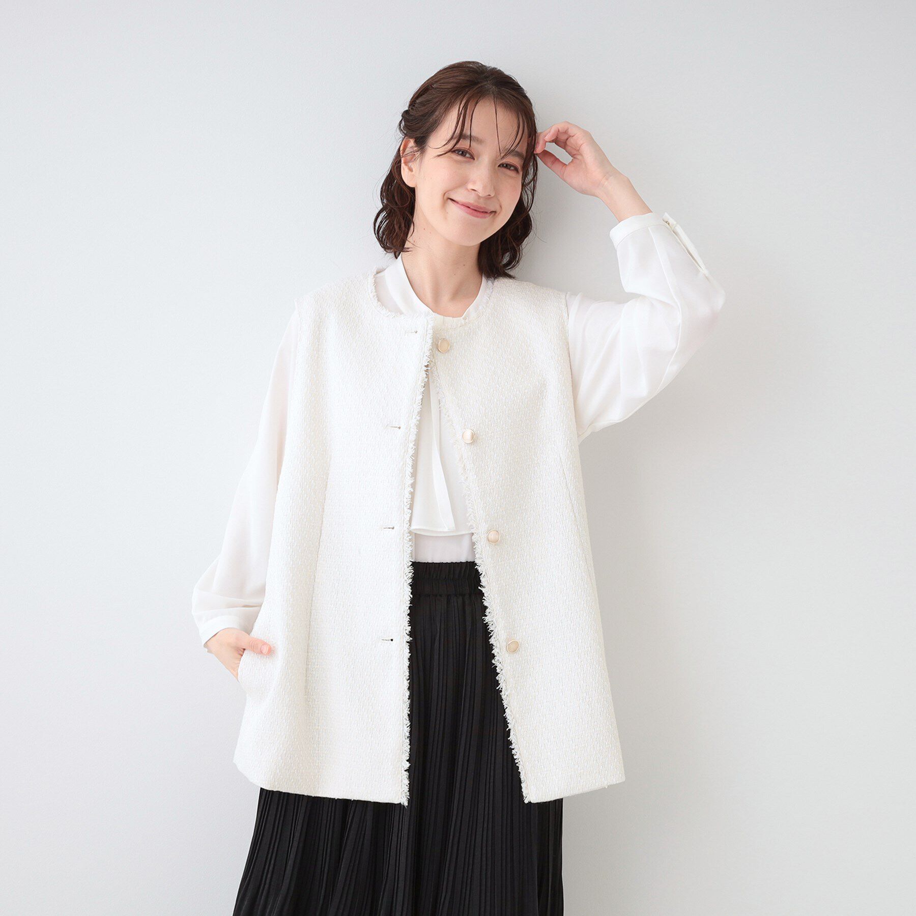 SHOO･LA･RUE「【セレモニーからデイリーまで】フリンジ ツイードジレ」|ベスト・ジレ|