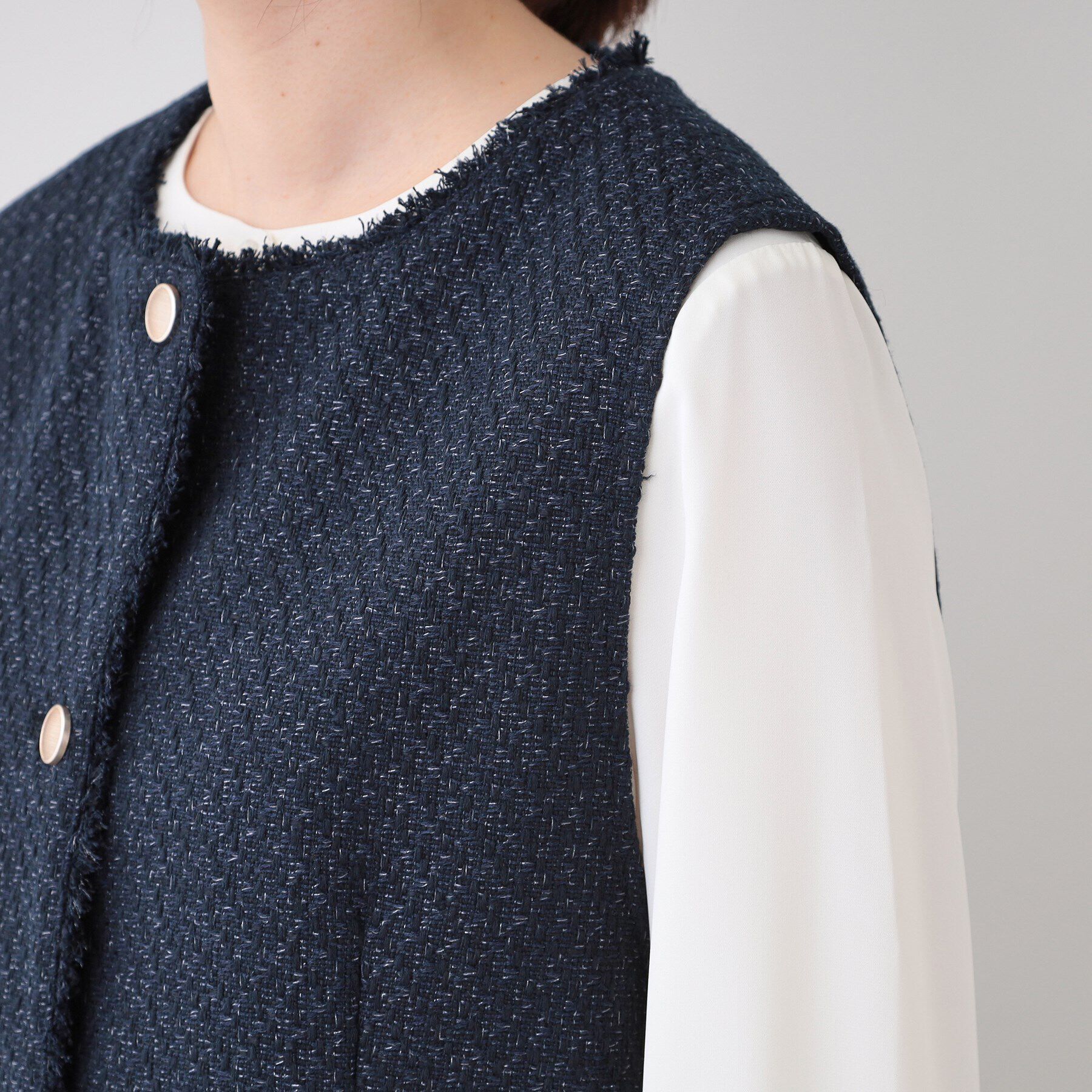 SHOO･LA･RUE「【セレモニーからデイリーまで】フリンジ ツイードジレ」|ベスト・ジレ|