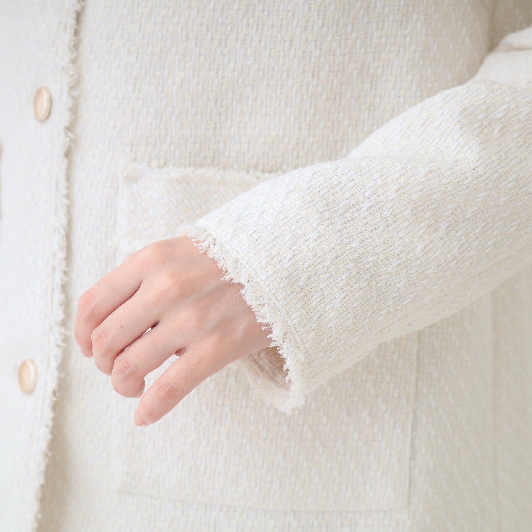 SHOO･LA･RUE「【S-3L/セレモニーからデイリーまで】フリンジツイードジャケット」|ノーカラージャケット|