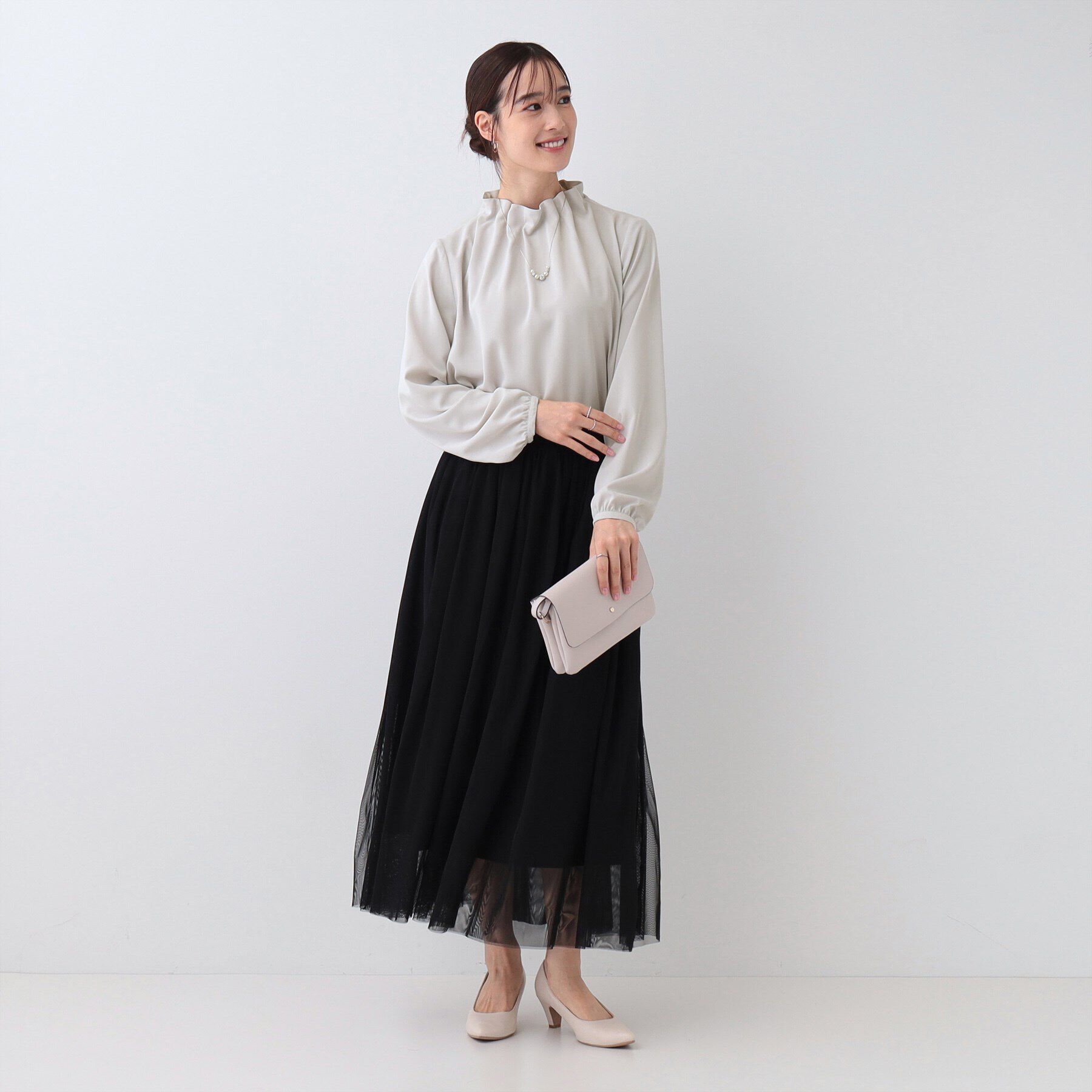 SHOO･LA･RUE「【S-3L/洗える/セレモニー】さらり軽やか フリルスタンドカラーブラウス」|シャツ・ブラウス|