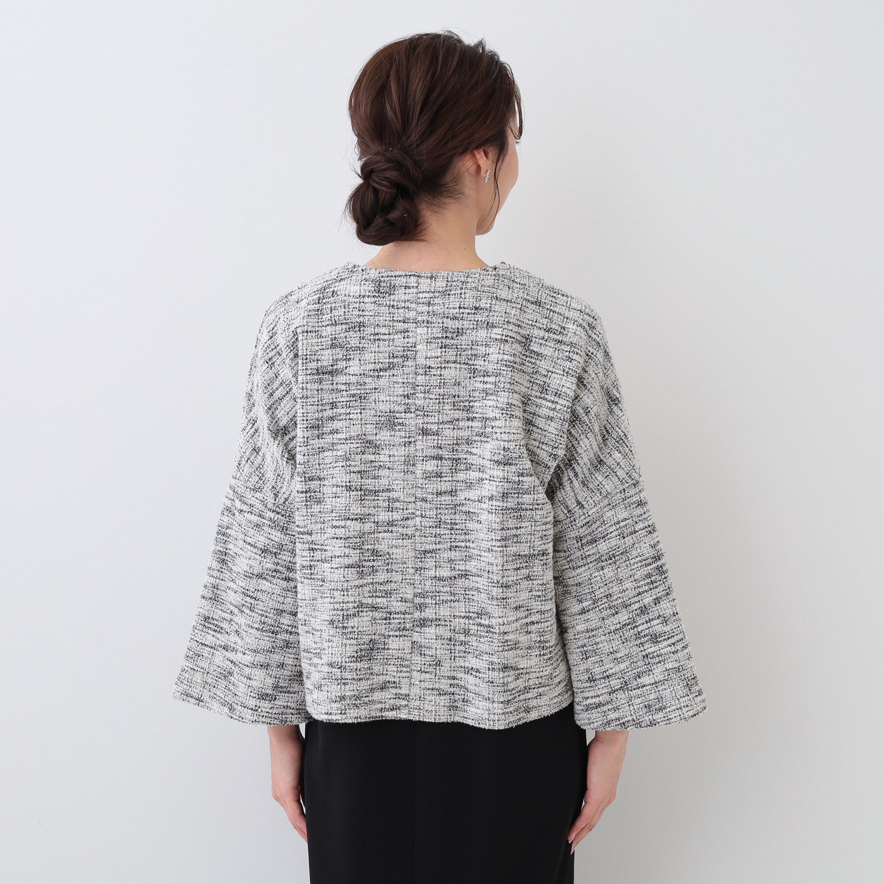 SHOO･LA･RUE「袖フレアーカットツイードジャケット」|ノーカラージャケット|