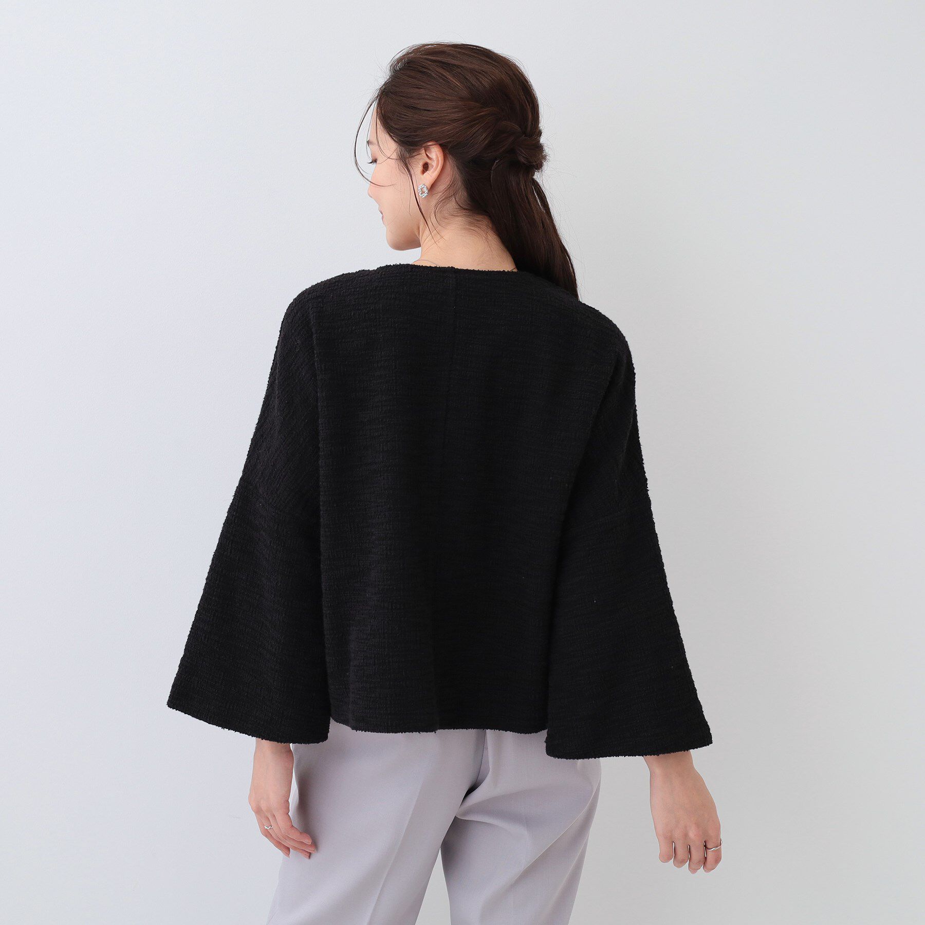 SHOO･LA･RUE「袖フレアーカットツイードジャケット」|ノーカラージャケット|