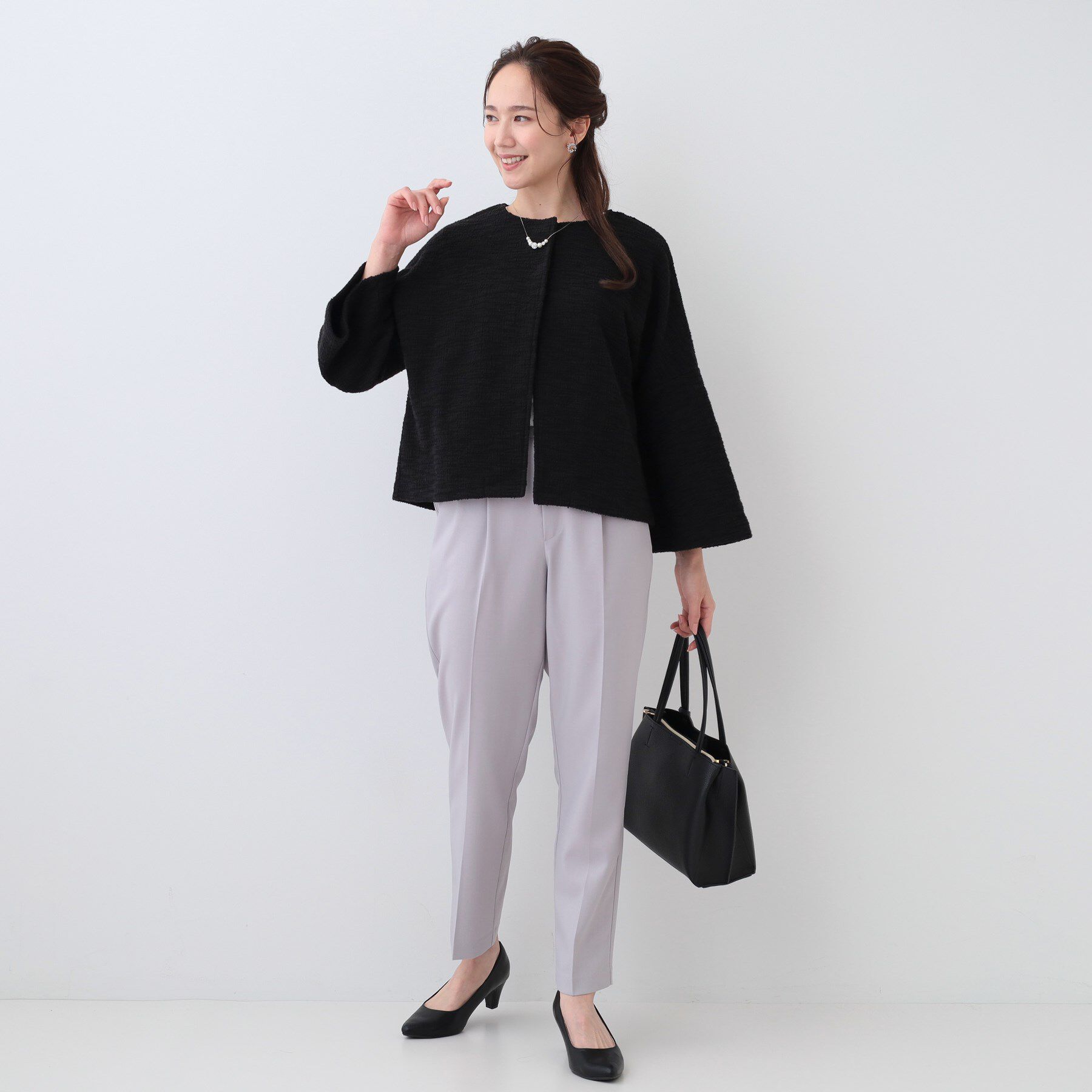 SHOO･LA･RUE「袖フレアーカットツイードジャケット」|ノーカラージャケット|