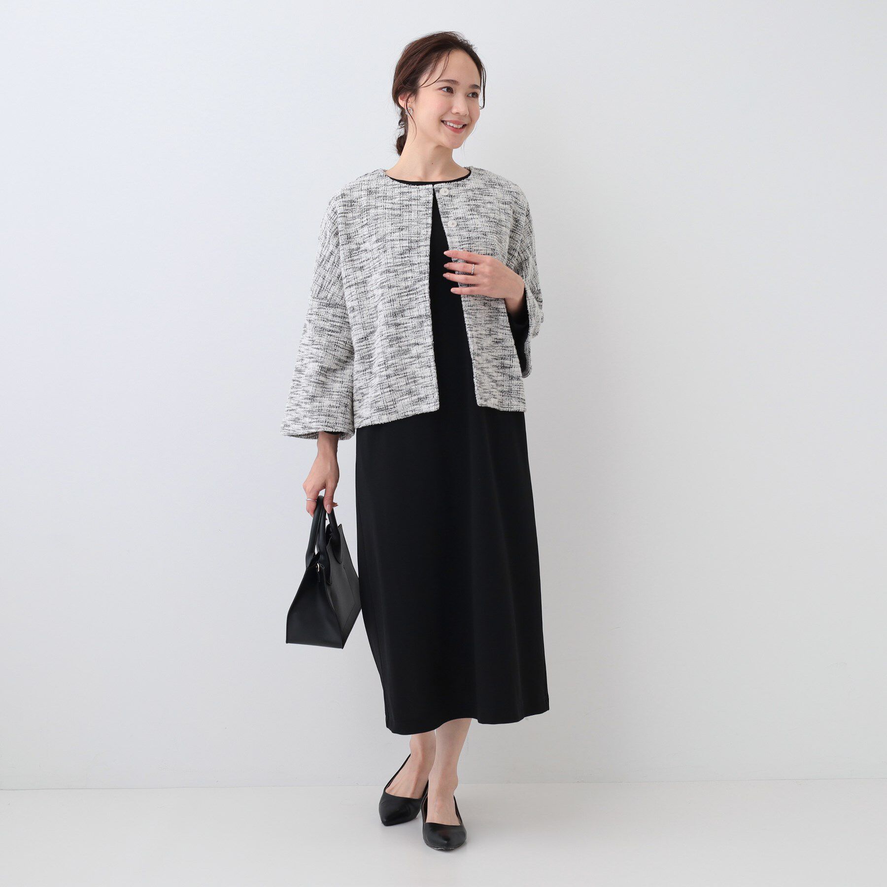 SHOO･LA･RUE「袖フレアーカットツイードジャケット」|ノーカラージャケット|