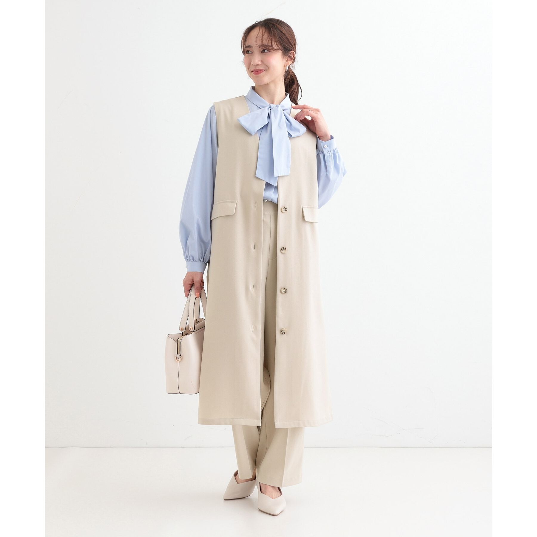 SHOO･LA･RUE「【S-LL】お顔回りを華やかに リボンタイブラウス」|シャツ・ブラウス|