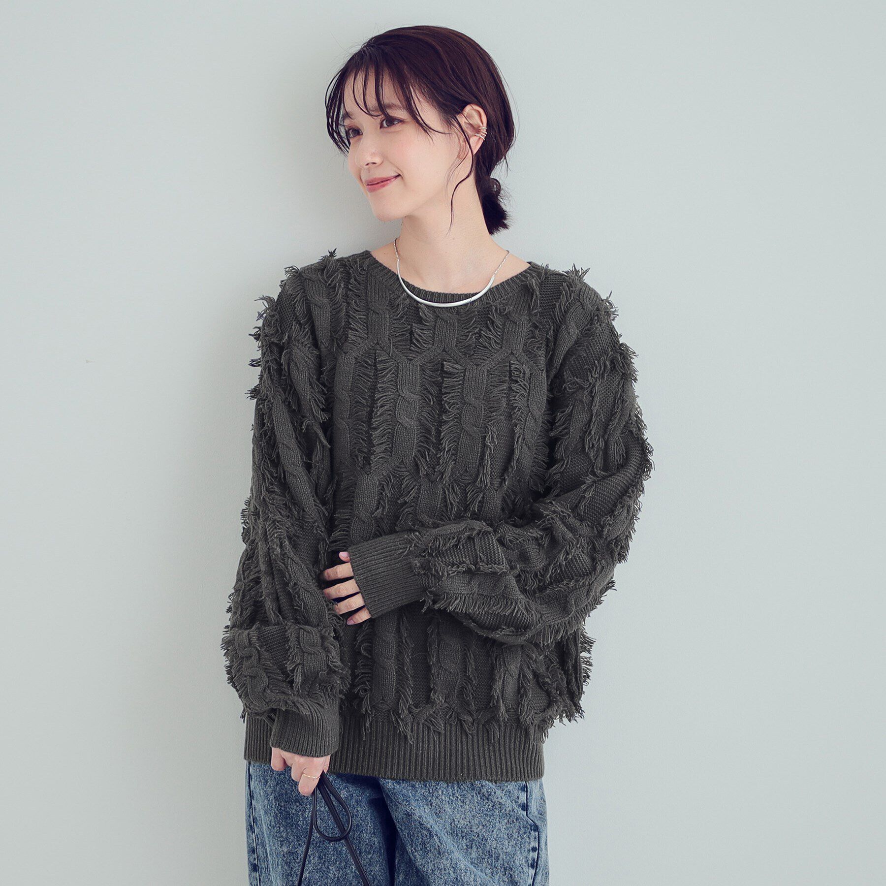 SHOO･LA･RUE「【S-LL】一枚で主役級。フリンジが目を惹くゆるニット」|ニット・セーター|