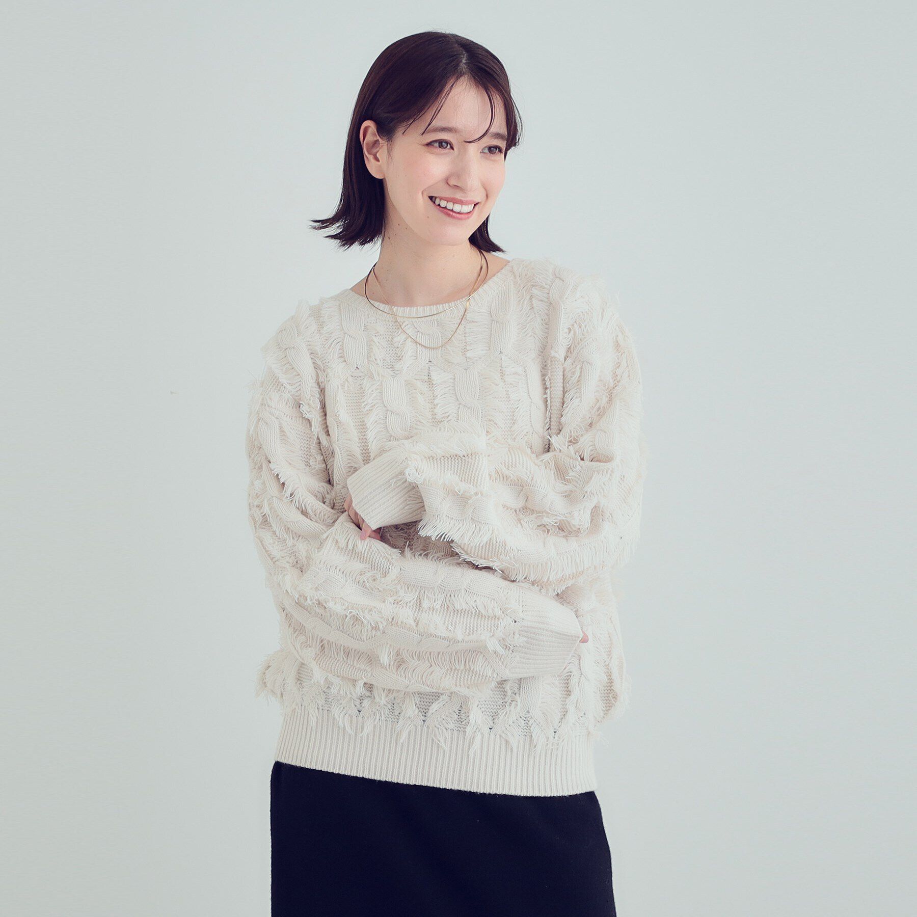 SHOO･LA･RUE「【S-LL】一枚で主役級。フリンジが目を惹くゆるニット」|ニット・セーター|