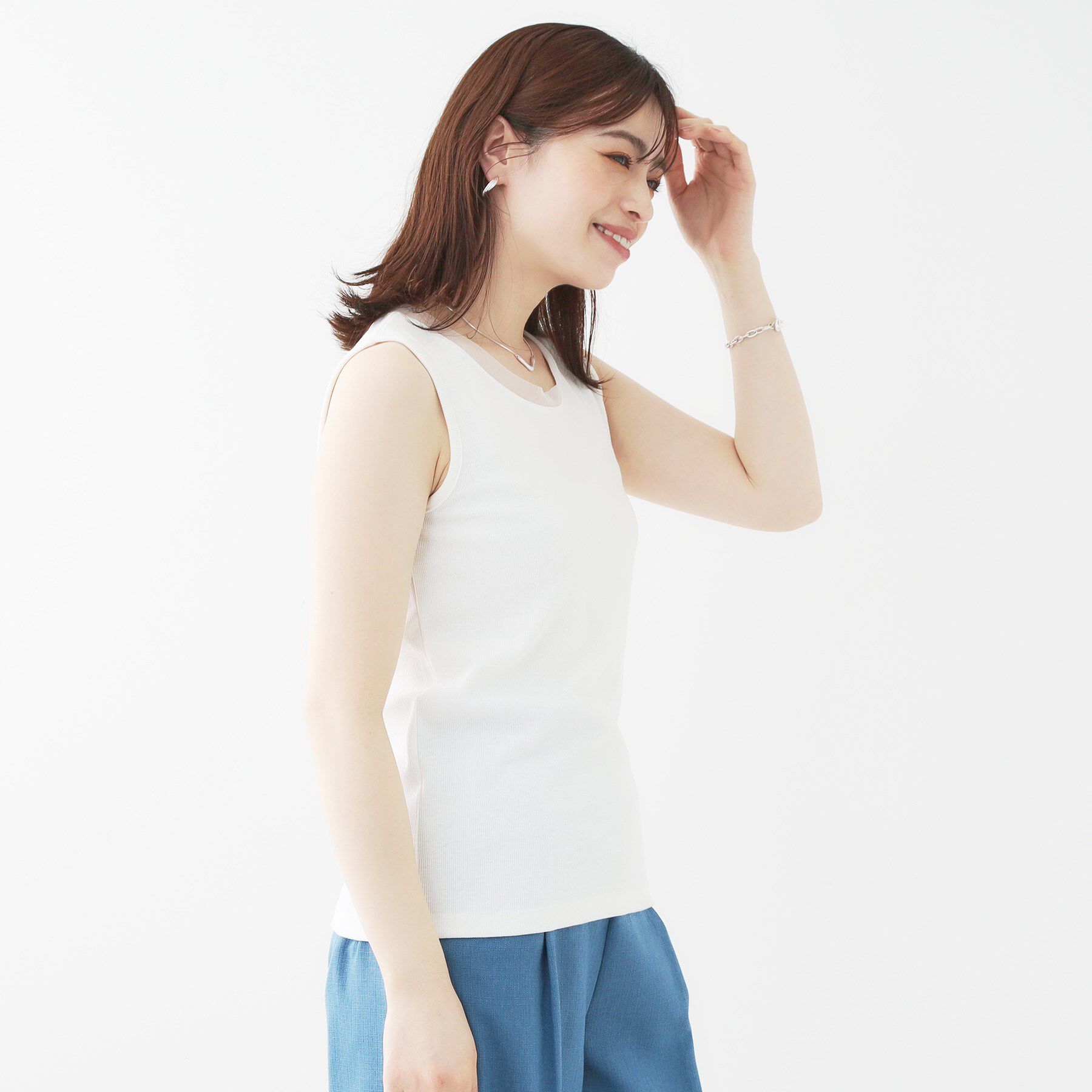 SHOO･LA･RUE「【洗える/S-LL】シアーネックがこなれ見え リブタンクトップ」|Tシャツ・カットソー|