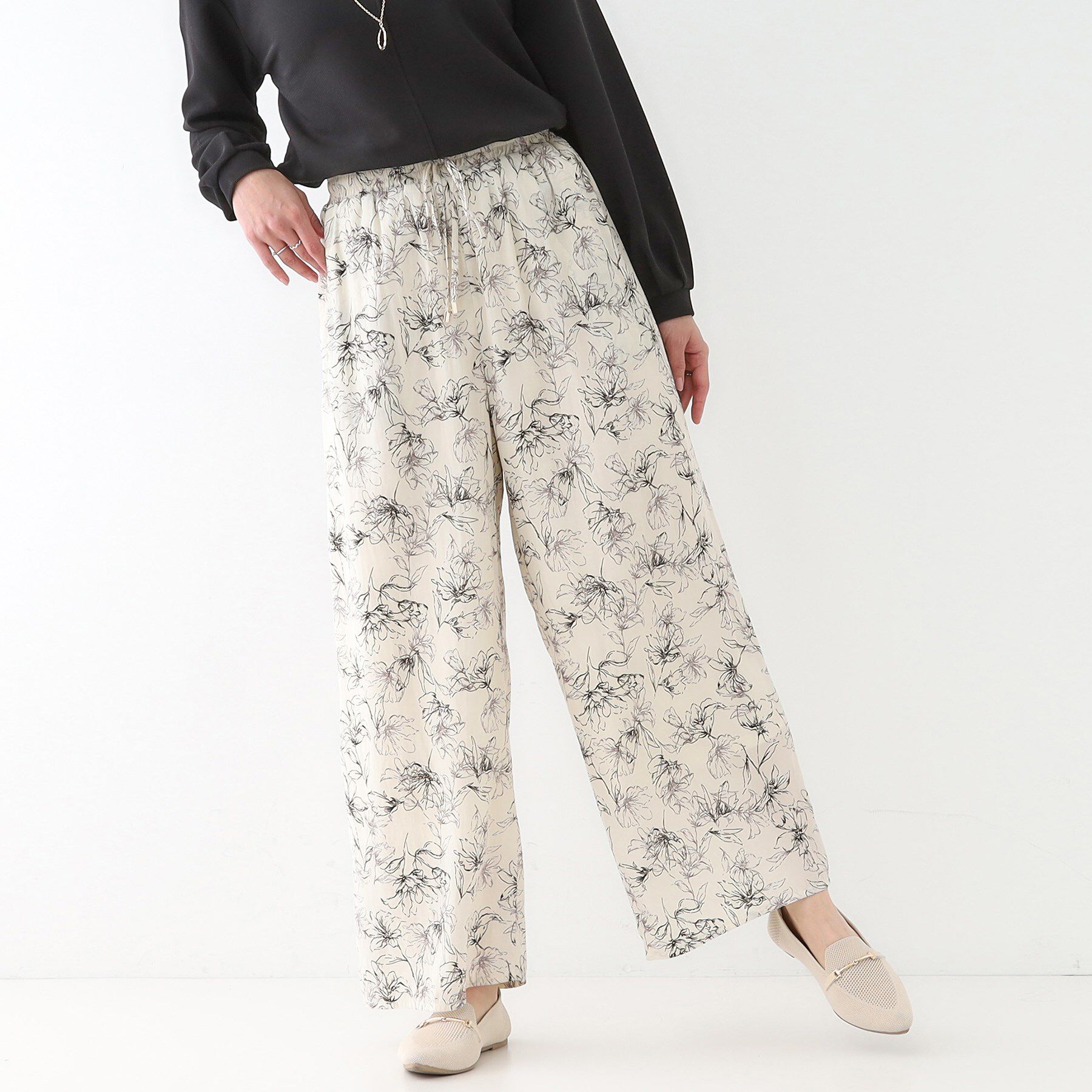 SHOO･LA･RUE「【高レビュー/着丈選べる】さらり柔らか マットサテンワイドパンツ」|その他|アイボリー(704)