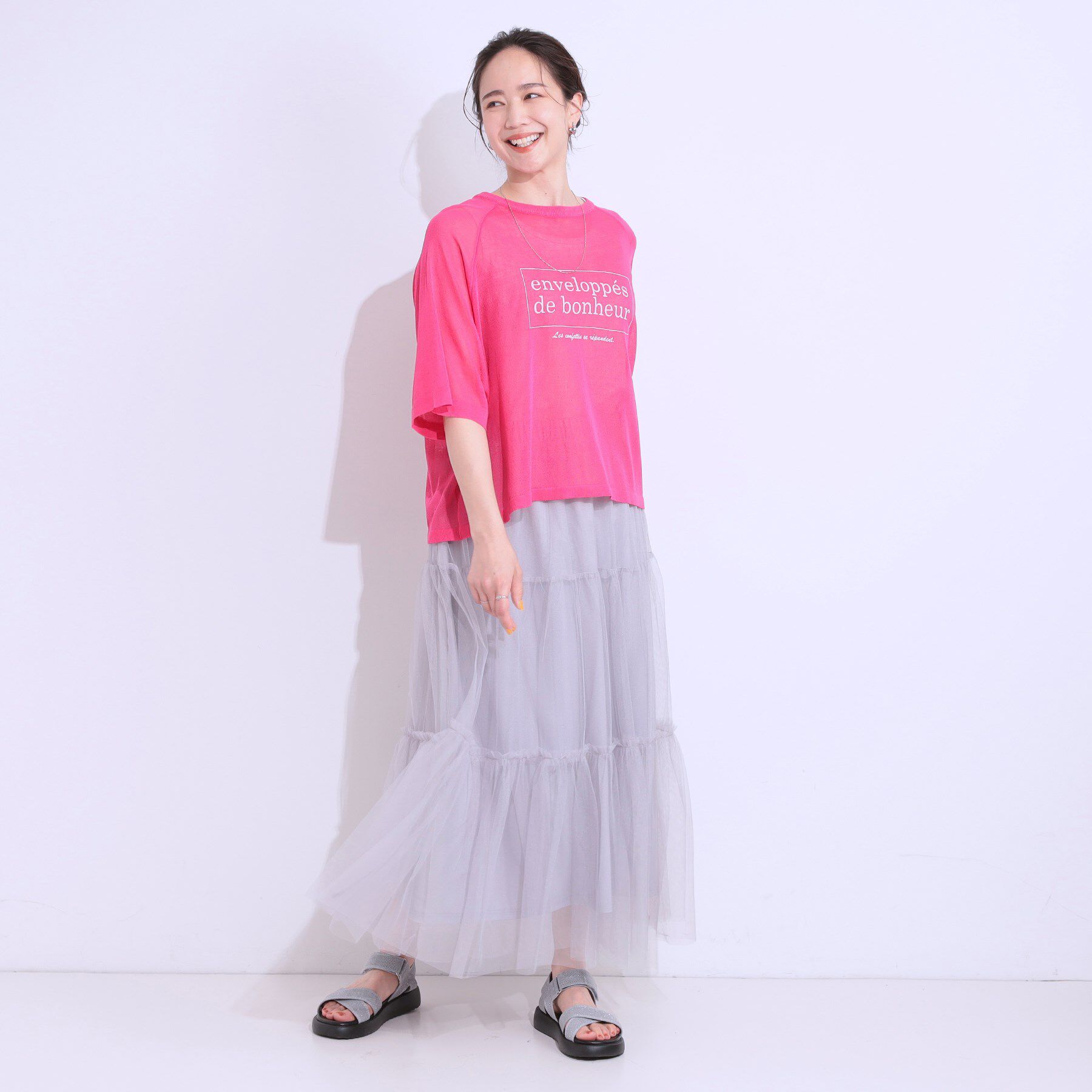 SHOO･LA･RUE「【S-LL】シアー感がこなれ見え お袖ゆったりロゴニット」|ニット・セーター|