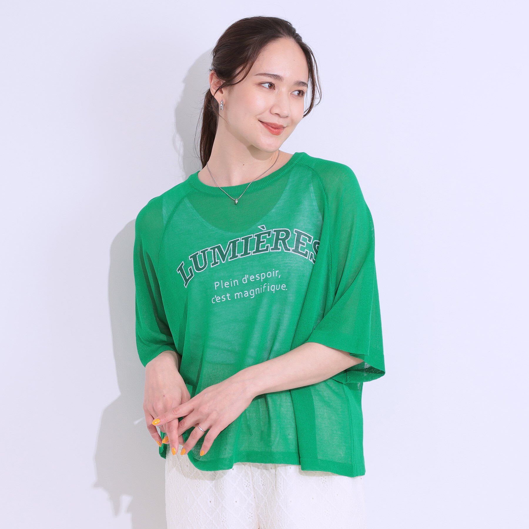 SHOO･LA･RUE「【S-LL】シアー感がこなれ見え お袖ゆったりロゴニット」|ニット・セーター|