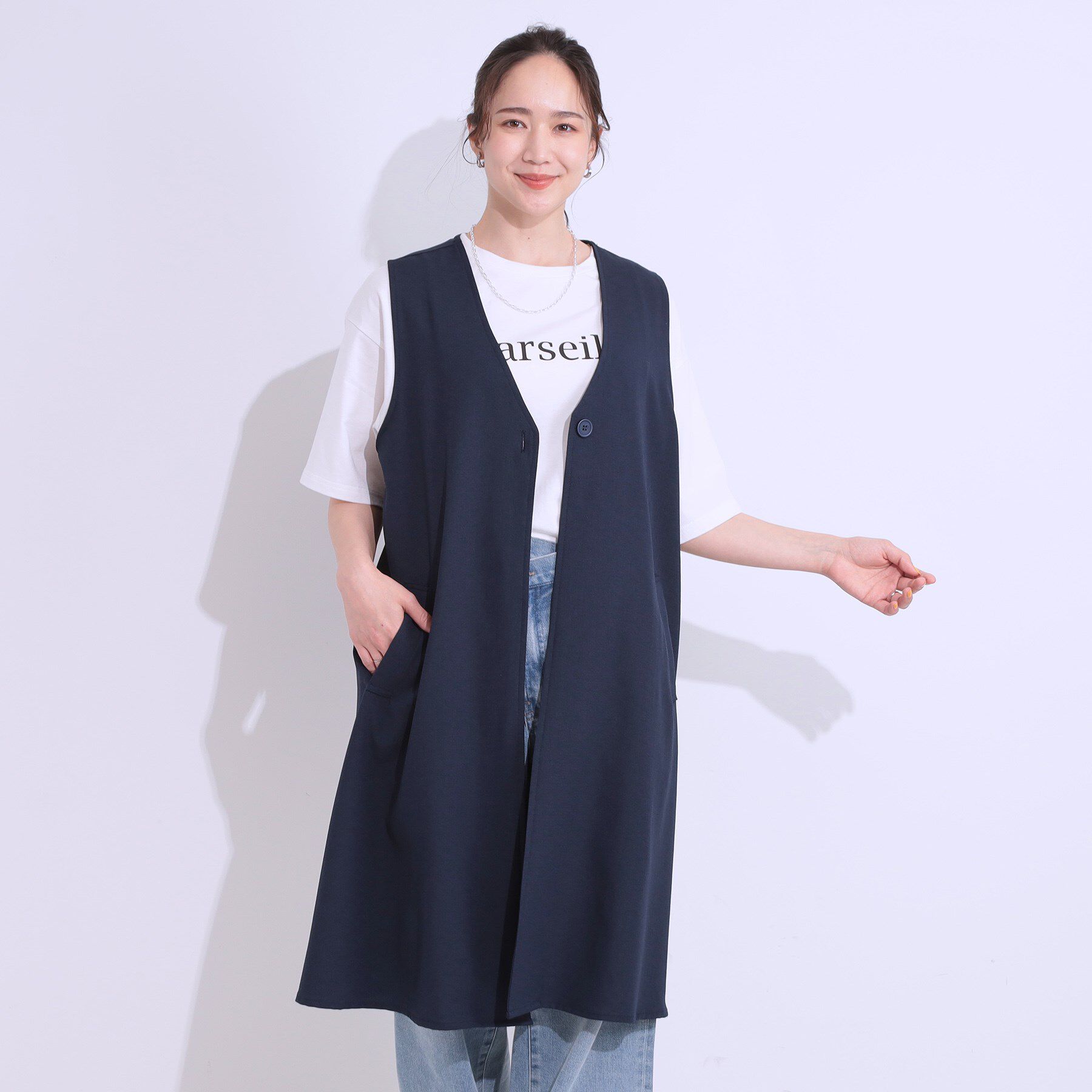 SHOO･LA･RUE「【S-LL/体型カバー】後ろ姿もきれい見え バックプリーツジレ」|ベスト・ジレ|