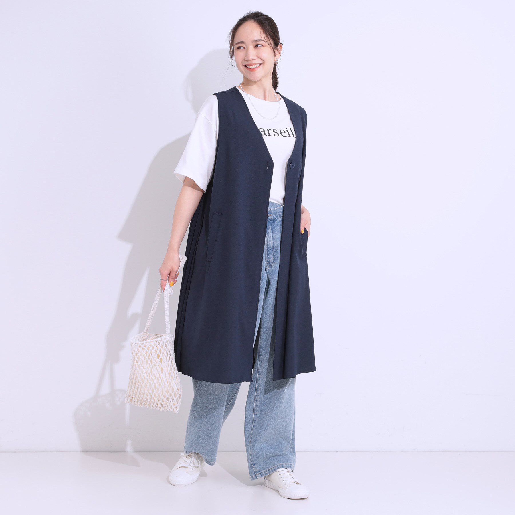 SHOO･LA･RUE「【S-LL/体型カバー】後ろ姿もきれい見え バックプリーツジレ」|ベスト・ジレ|